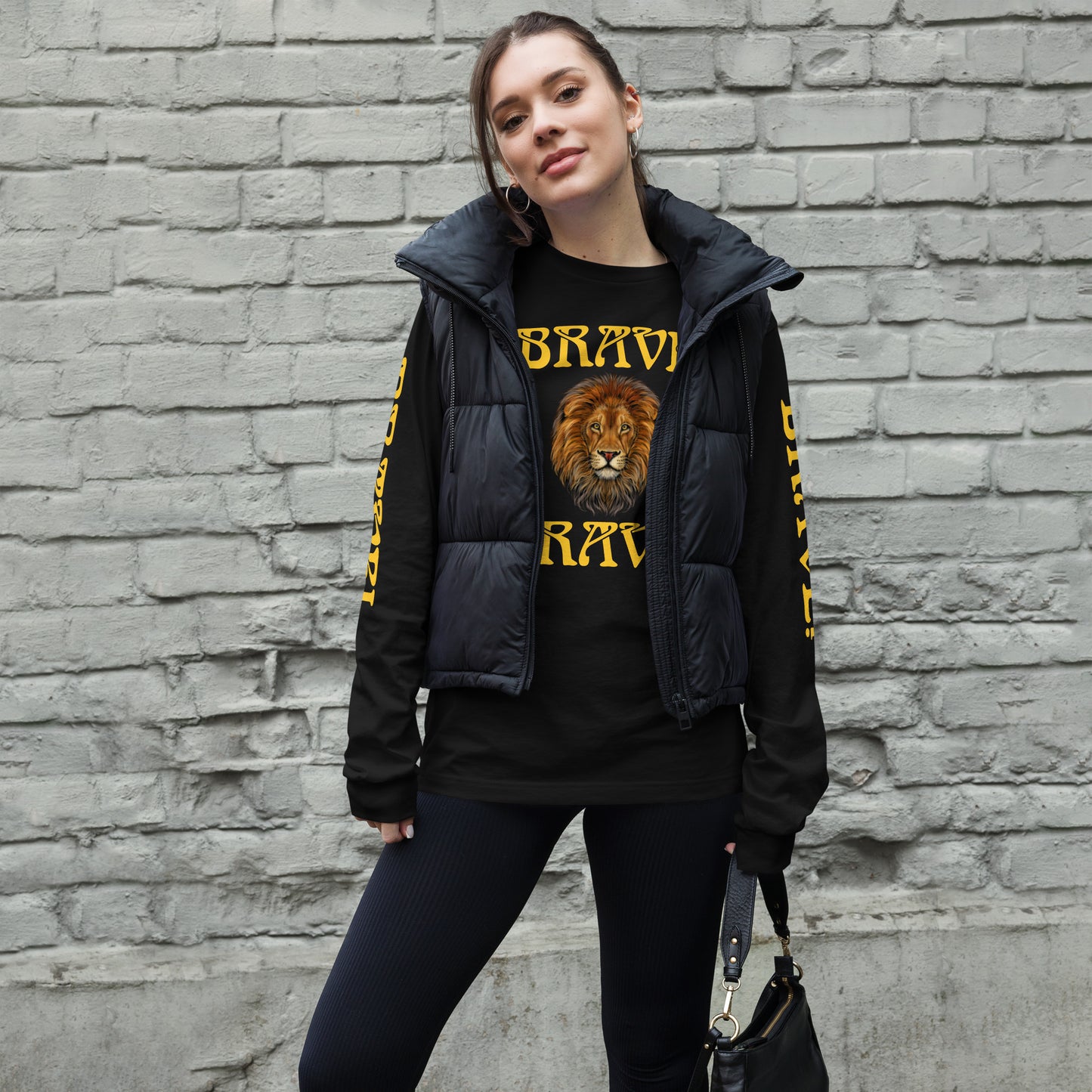 “BRAVE DOUBLE VIEW”Unisex Long Sleeve Tee W/Yellow Font
