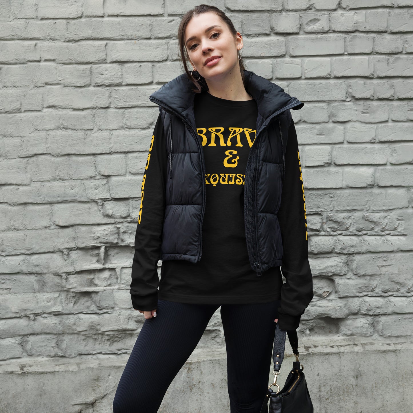 “BRAVE & EXQUISITE”Unisex Long Sleeve Tee W/Yellow Font