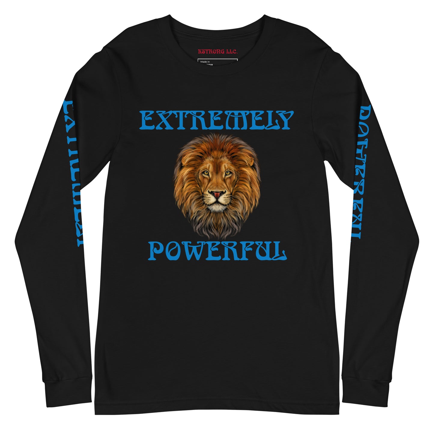 “EXTREMELY POWERFUL”Unisex Long Sleeve Tee W/Blue Font