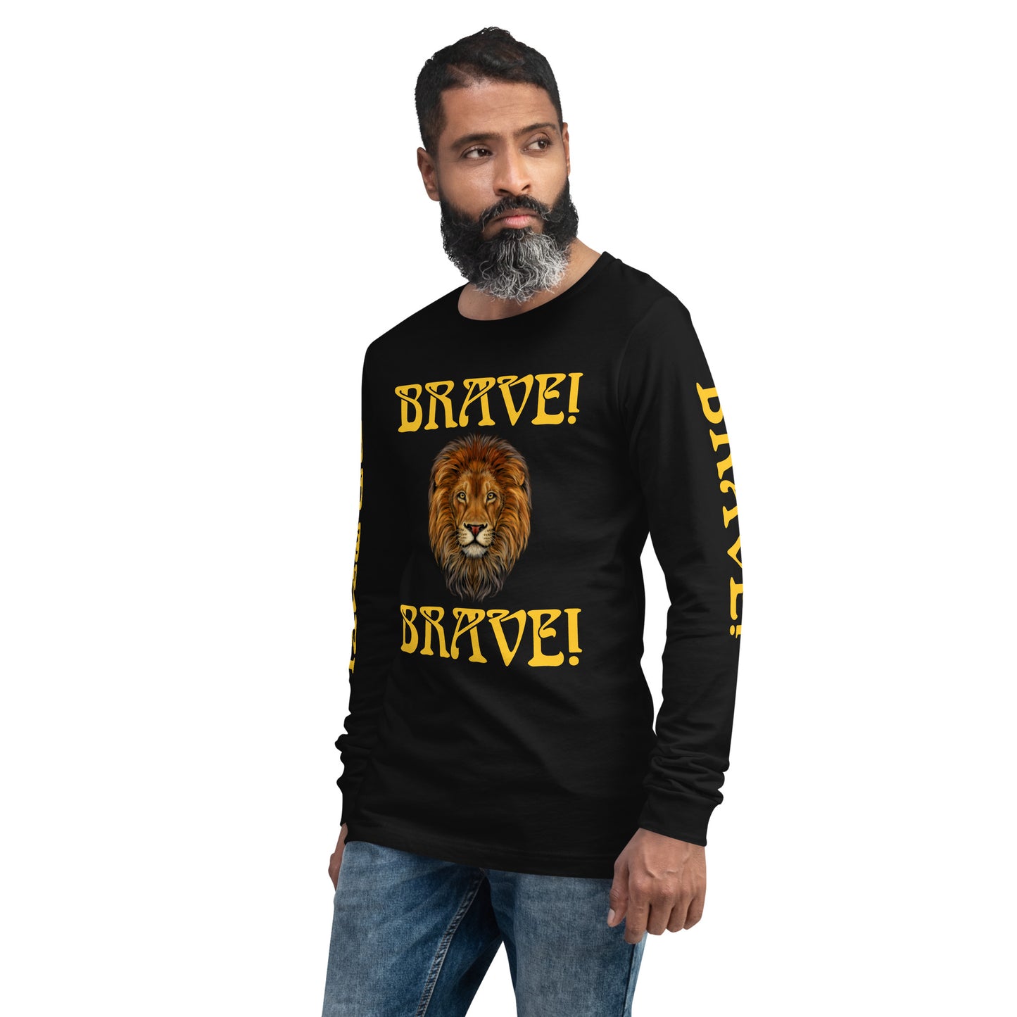 “BRAVE DOUBLE VIEW”Unisex Long Sleeve Tee W/Yellow Font