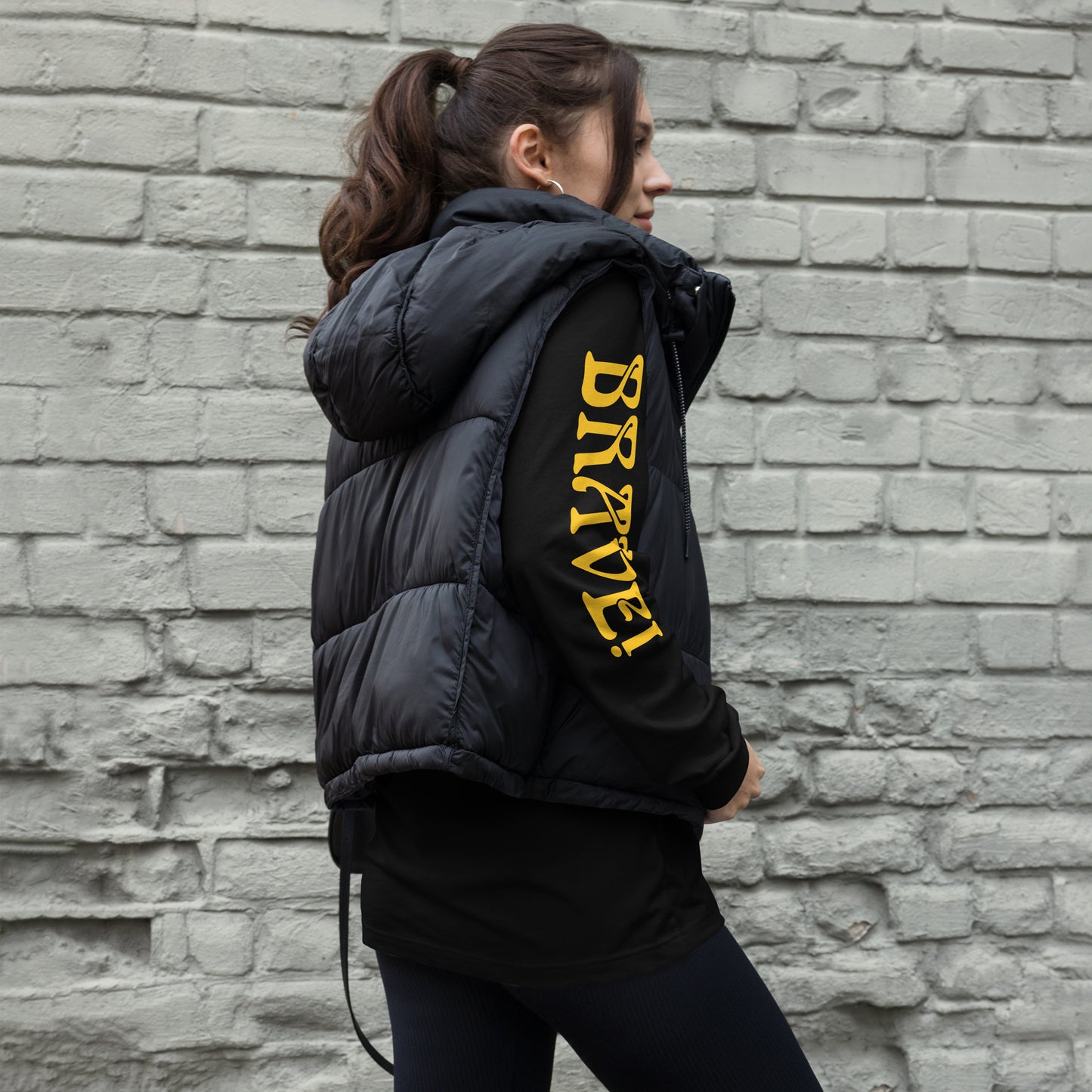 “BRAVE DOUBLE VIEW”Unisex Long Sleeve Tee W/Yellow Font