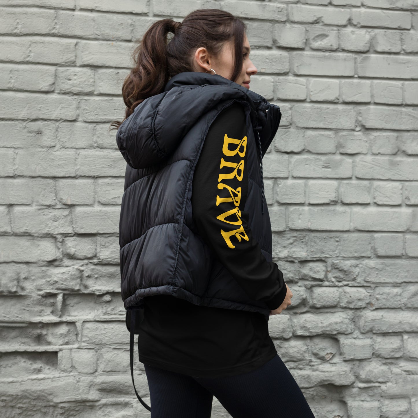 “BRAVE & EXQUISITE”Unisex Long Sleeve Tee W/Yellow Font