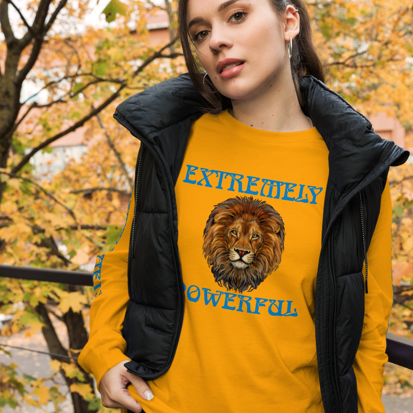 “EXTREMELY POWERFUL”Unisex Long Sleeve Tee W/Blue Font