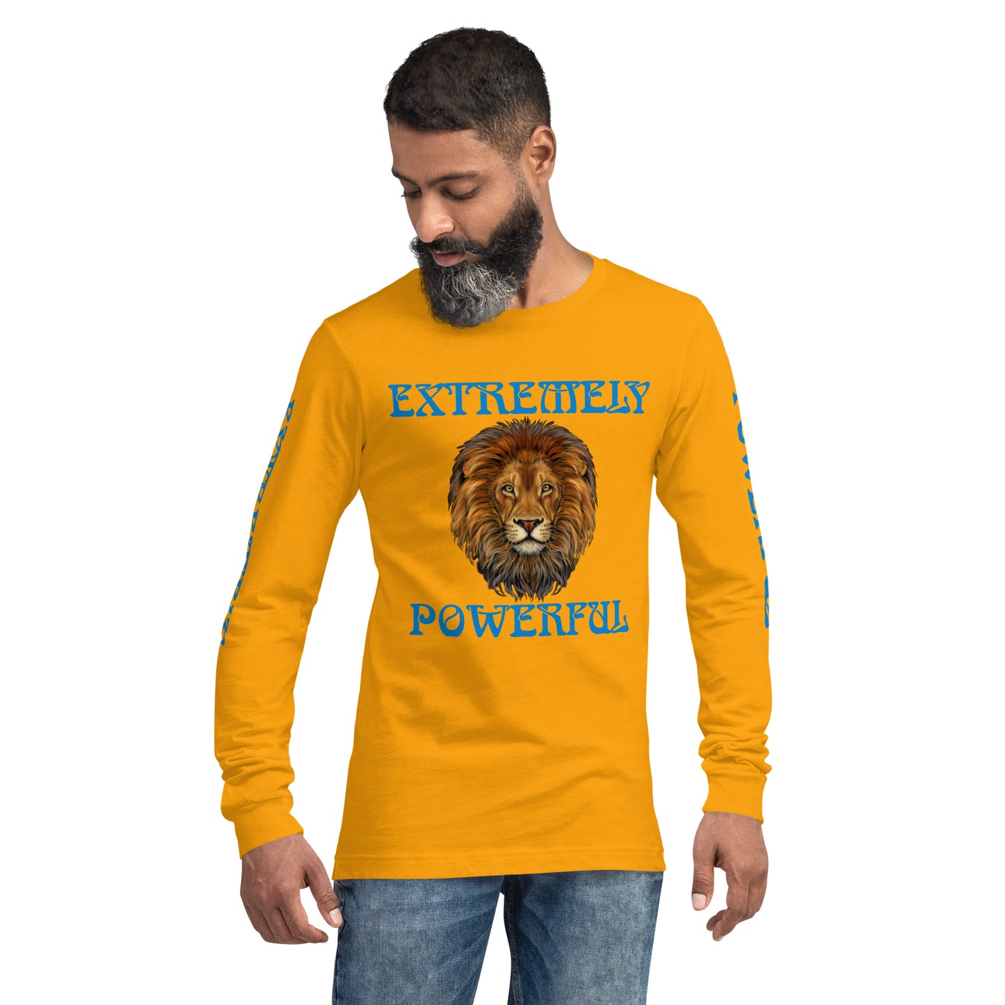 “EXTREMELY POWERFUL”Unisex Long Sleeve Tee W/Blue Font