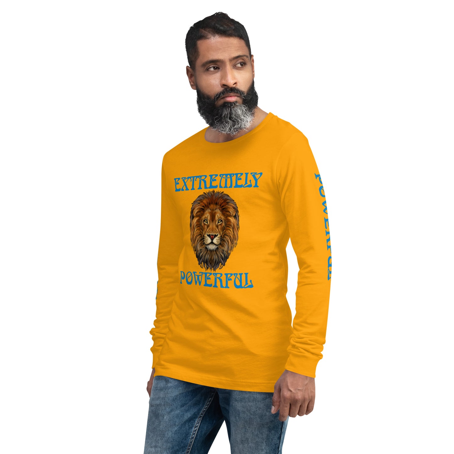 “EXTREMELY POWERFUL”Unisex Long Sleeve Tee W/Blue Font