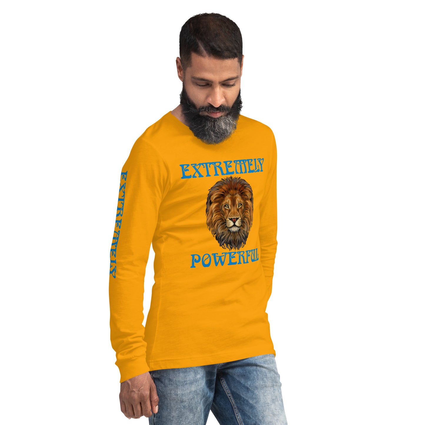 “EXTREMELY POWERFUL”Unisex Long Sleeve Tee W/Blue Font