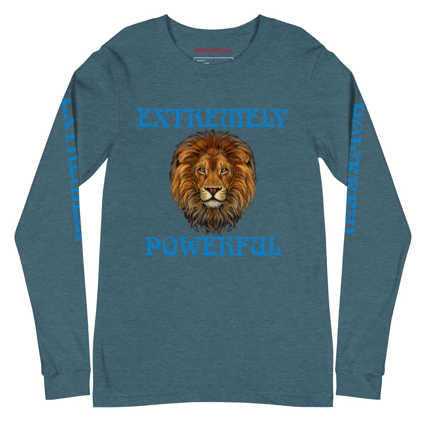 “EXTREMELY POWERFUL”Unisex Long Sleeve Tee W/Blue Font