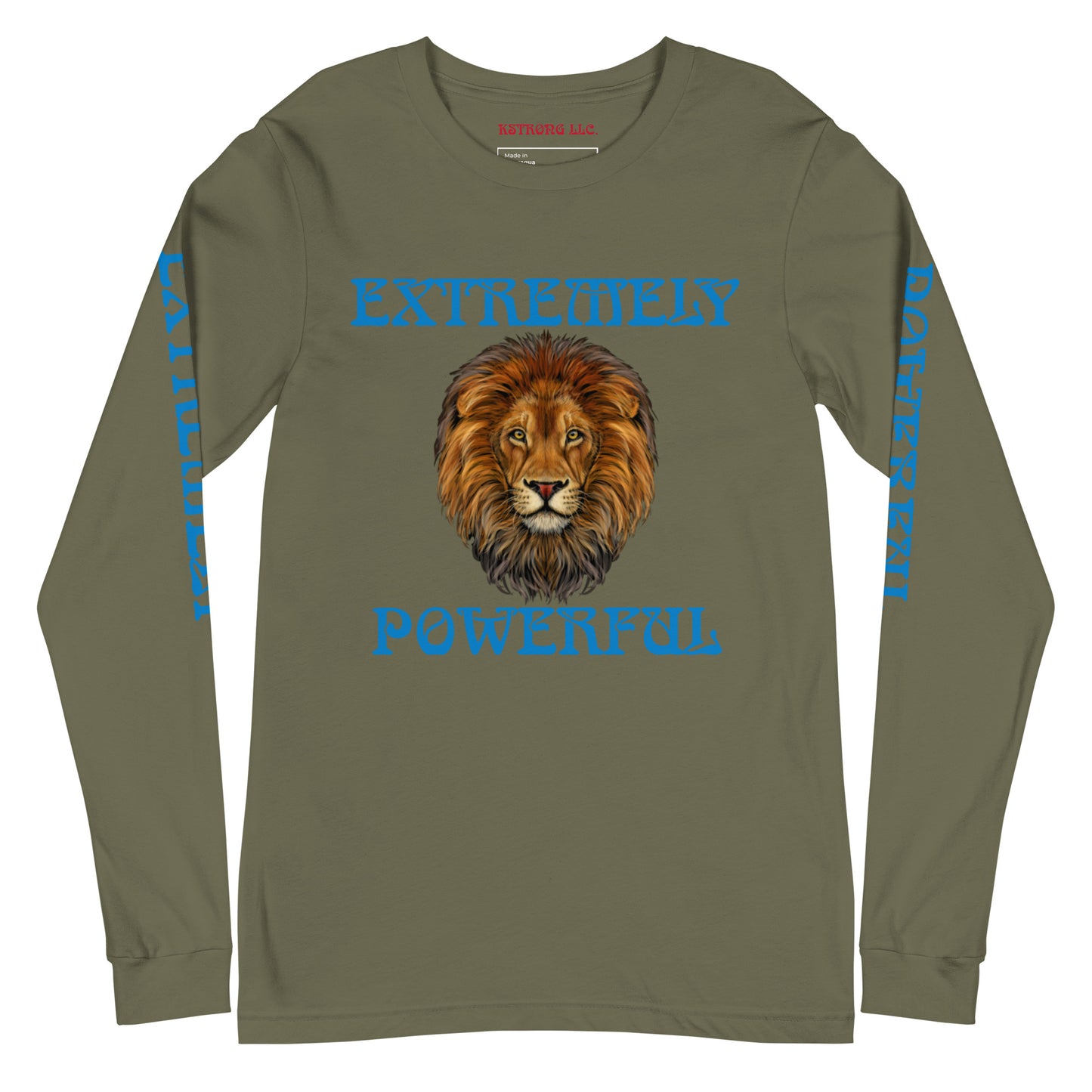 “EXTREMELY POWERFUL”Unisex Long Sleeve Tee W/Blue Font