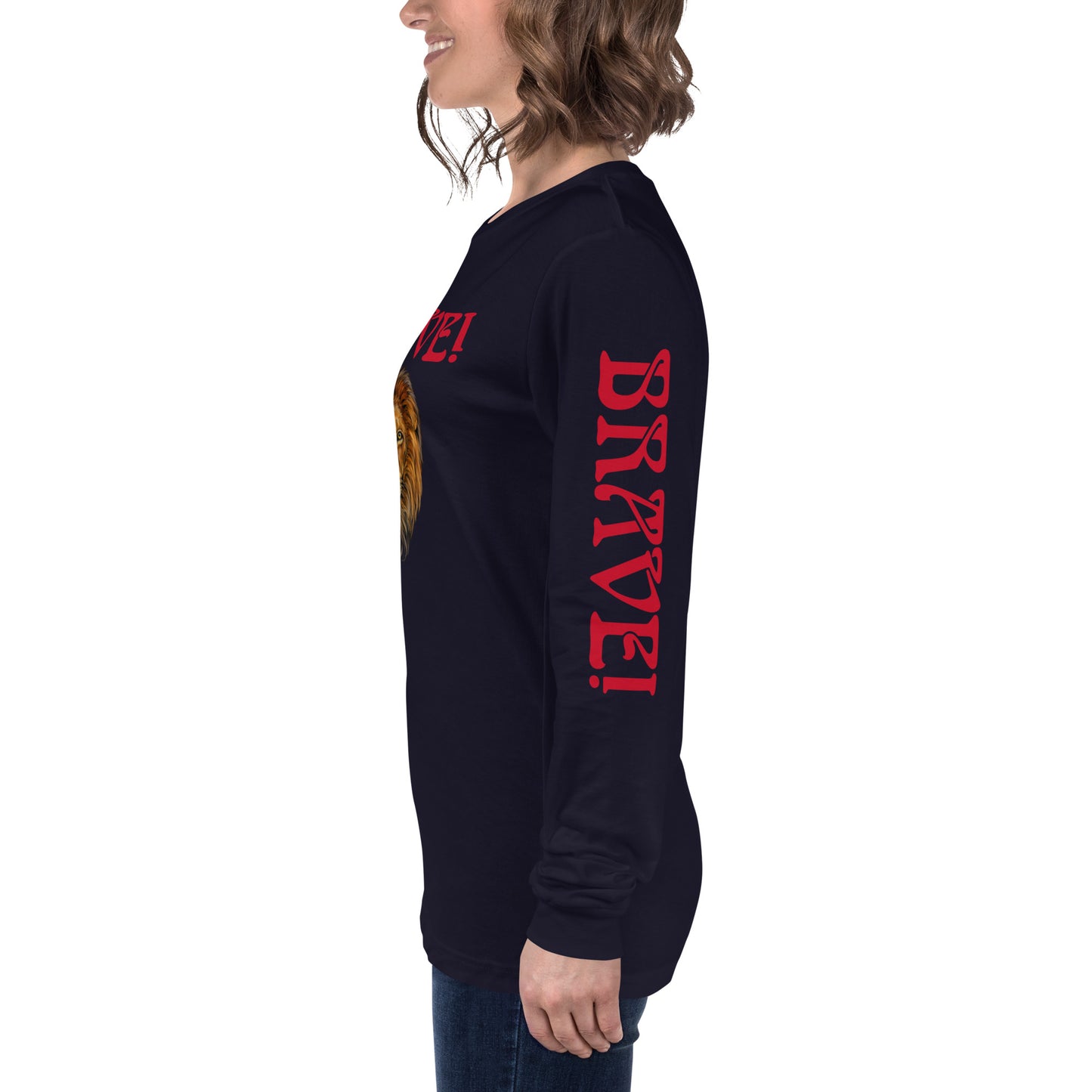 “BRAVE!”Unisex Long Sleeve Tee W/Red Font