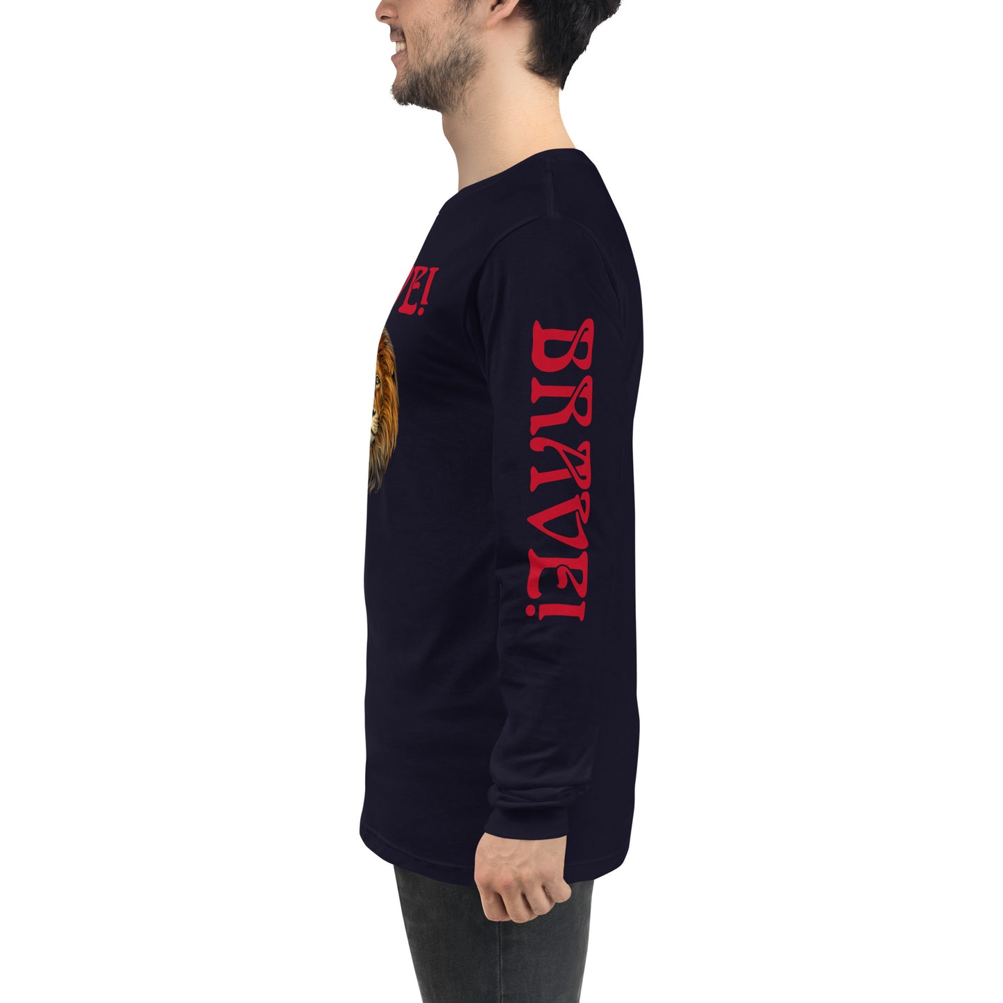 “BRAVE!”Unisex Long Sleeve Tee W/Red Font