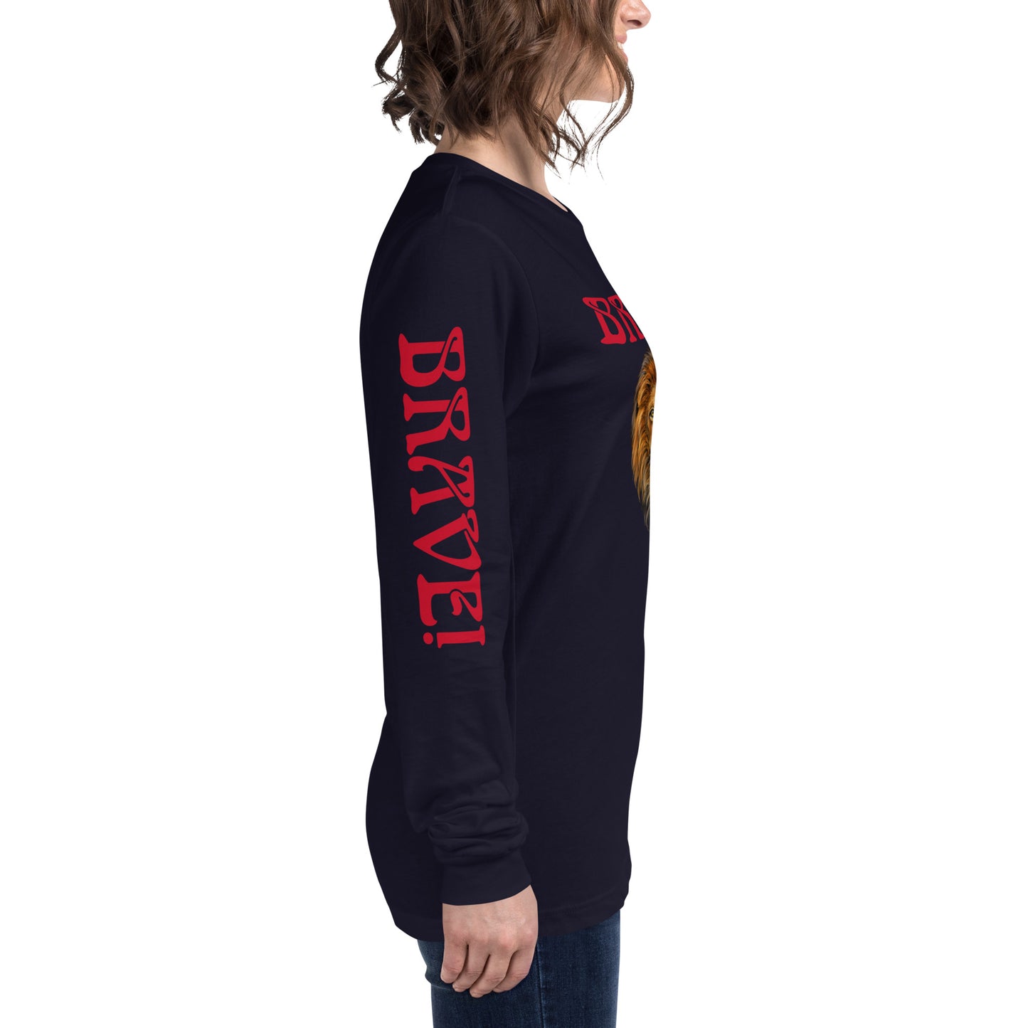“BRAVE!”Unisex Long Sleeve Tee W/Red Font
