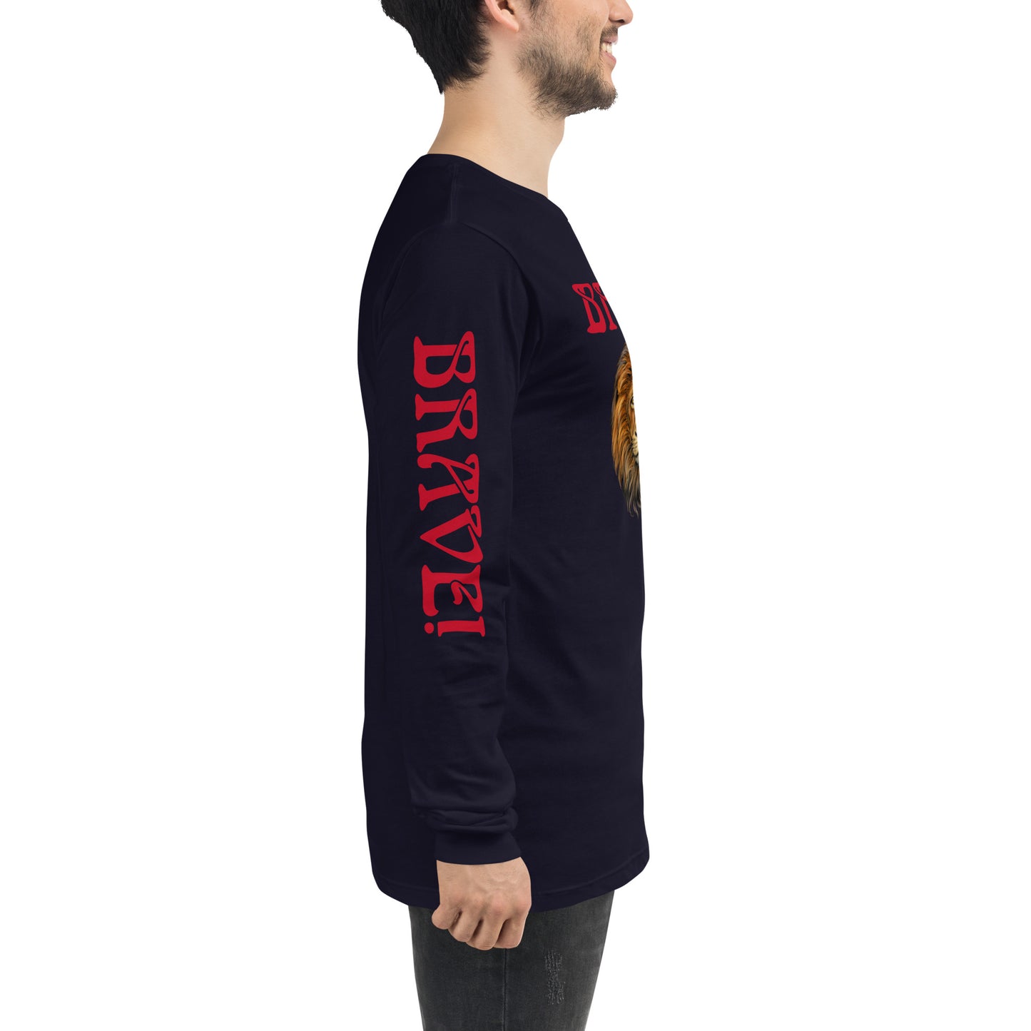 “BRAVE!”Unisex Long Sleeve Tee W/Red Font
