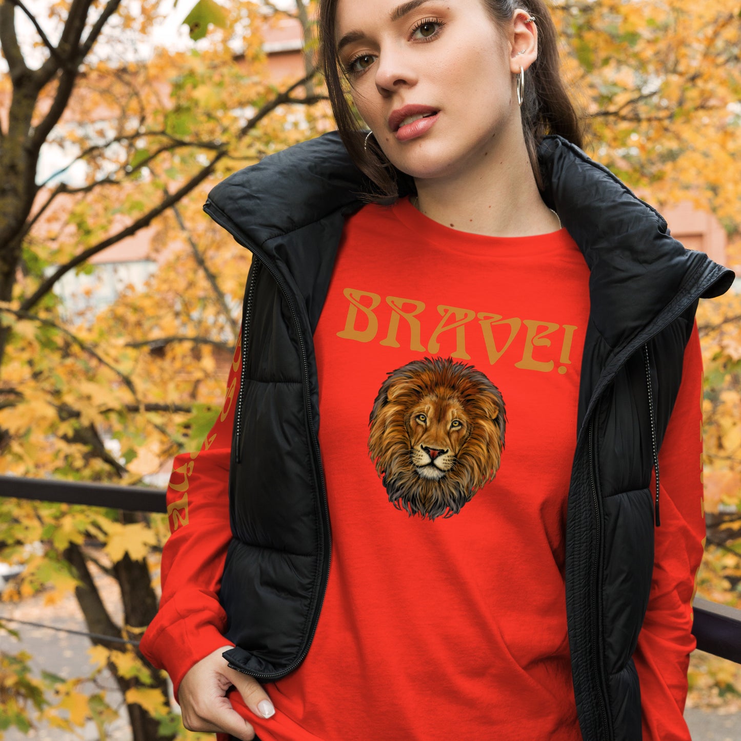 “BRAVE!”Unisex Long Sleeve Tee W/Bronze Font
