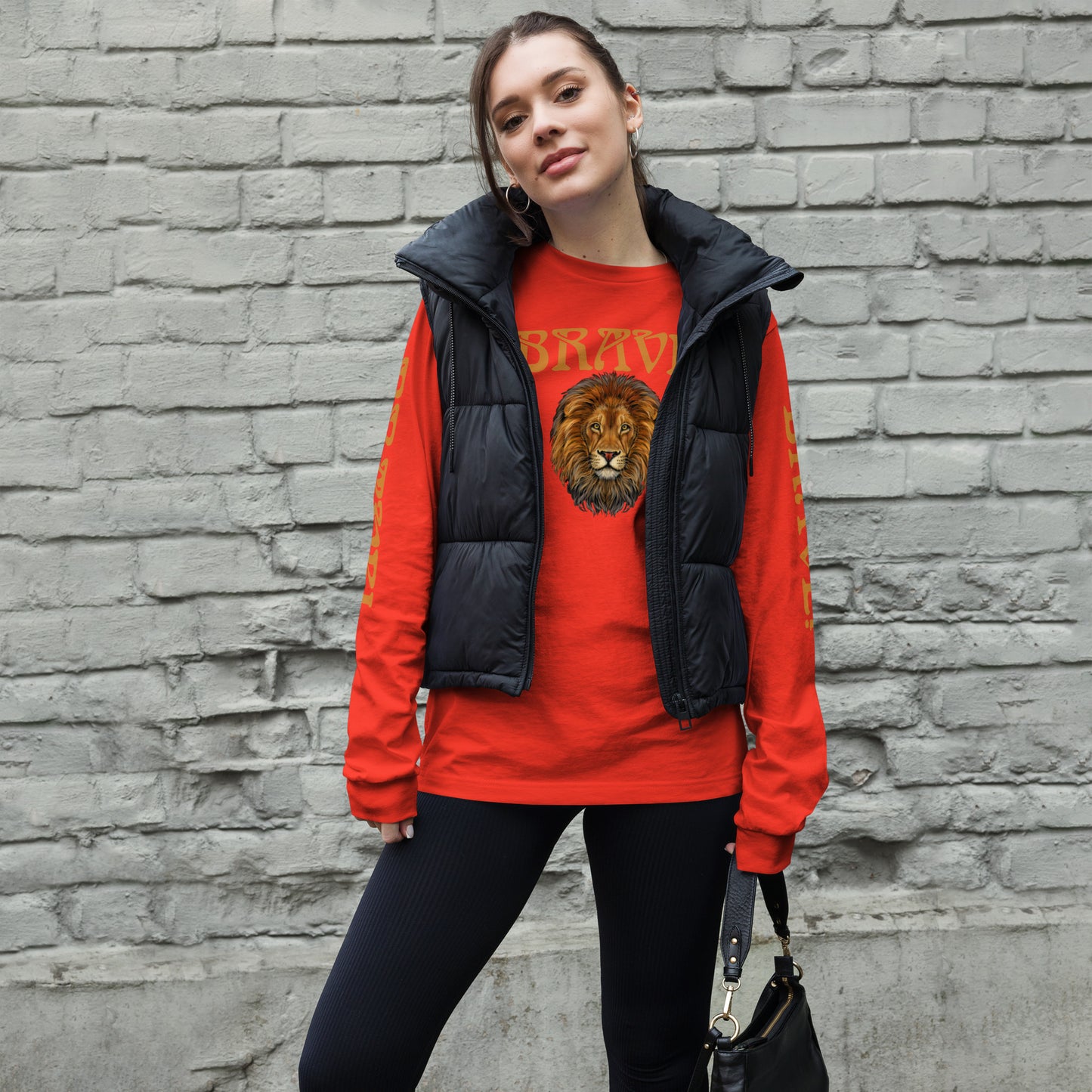 “BRAVE!”Unisex Long Sleeve Tee W/Bronze Font