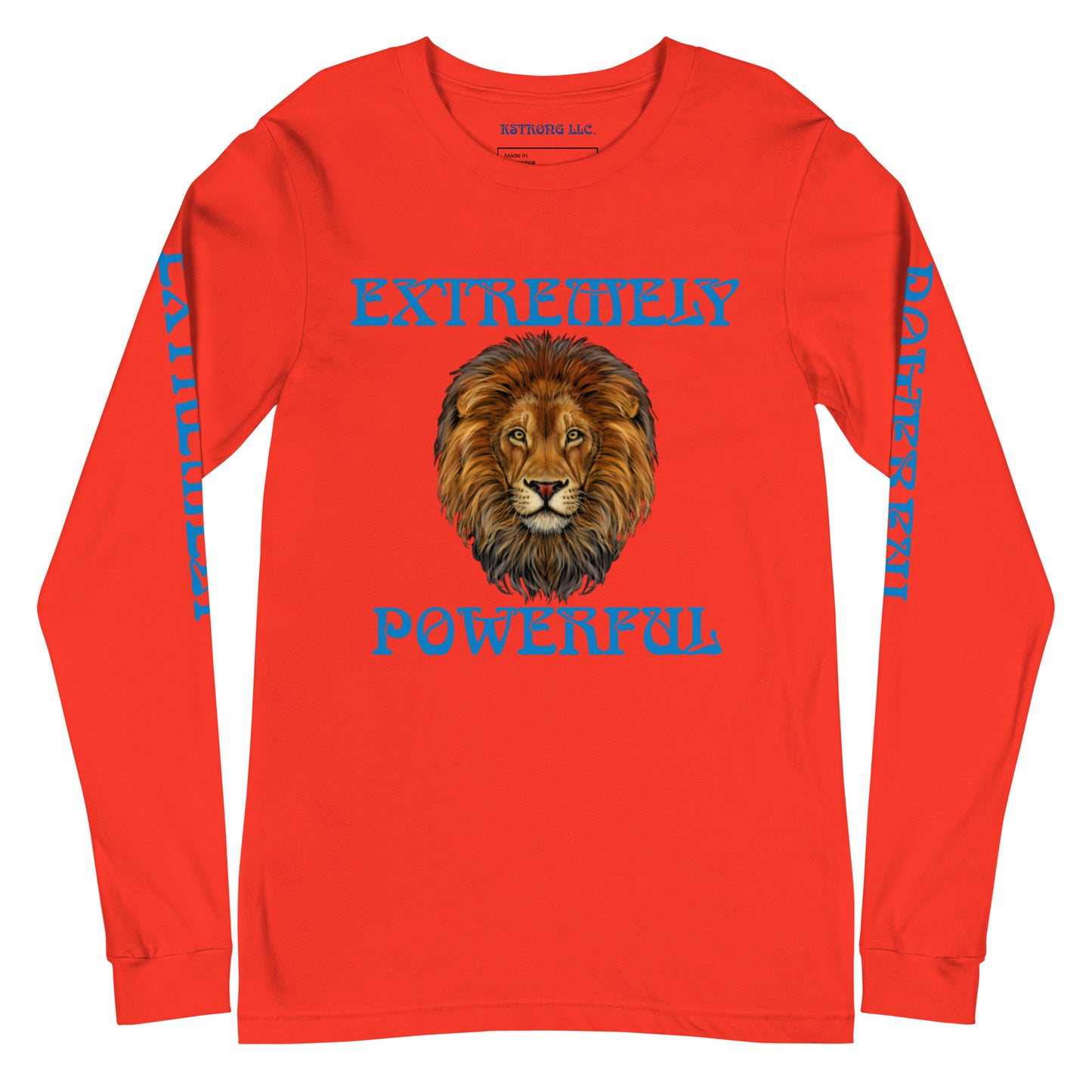 “EXTREMELY POWERFUL”Unisex Long Sleeve Tee W/Blue Font