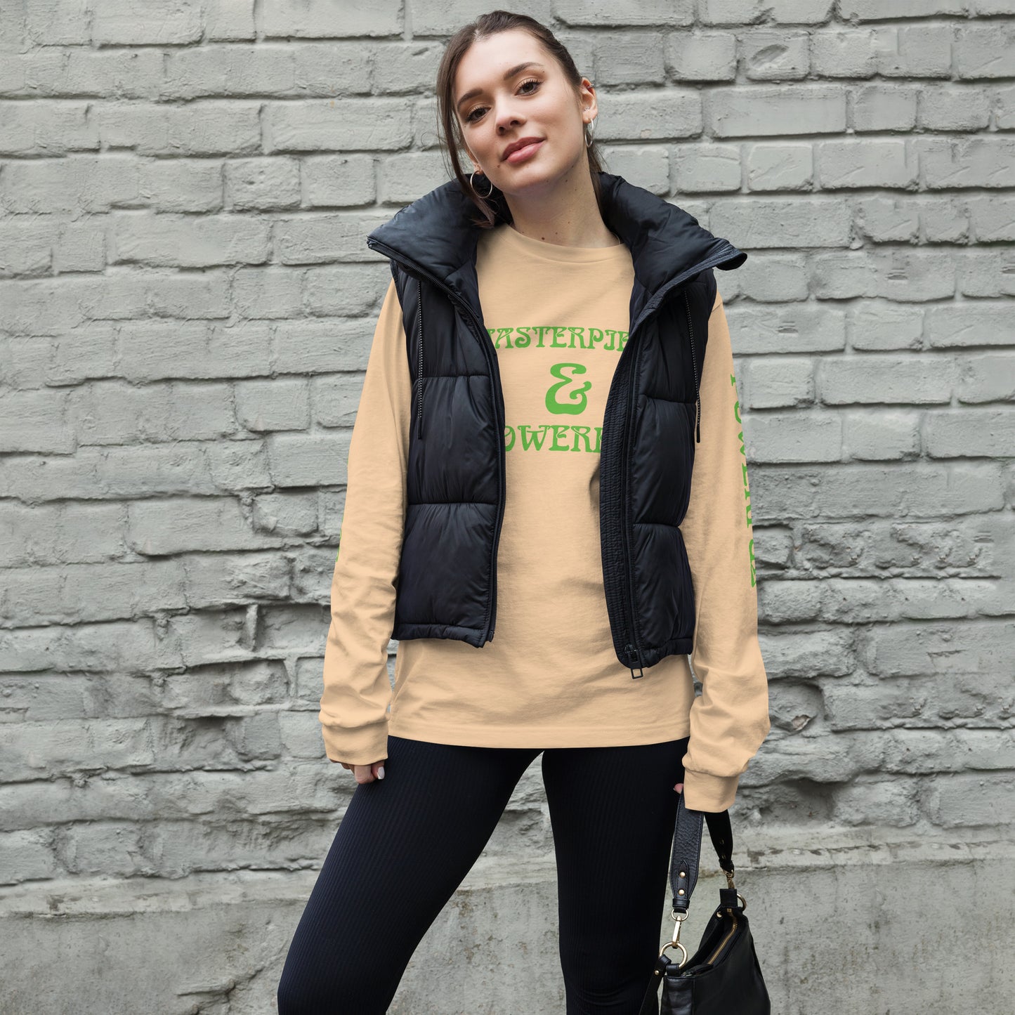 “MASTERPIECE & POWERFUL”Unisex Long Sleeve Tee W/Kelly Green Font