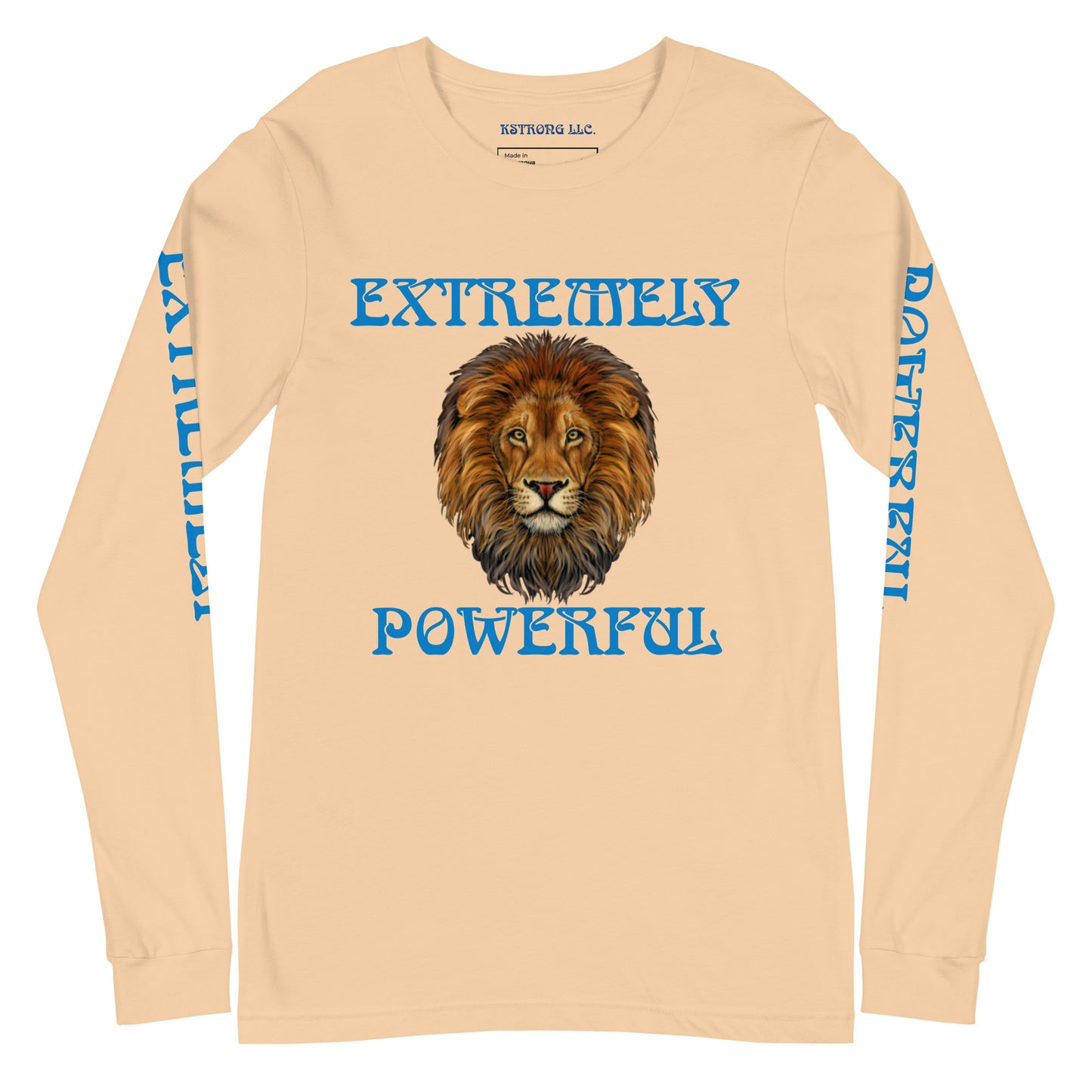 “EXTREMELY POWERFUL”Unisex Long Sleeve Tee W/Blue Font