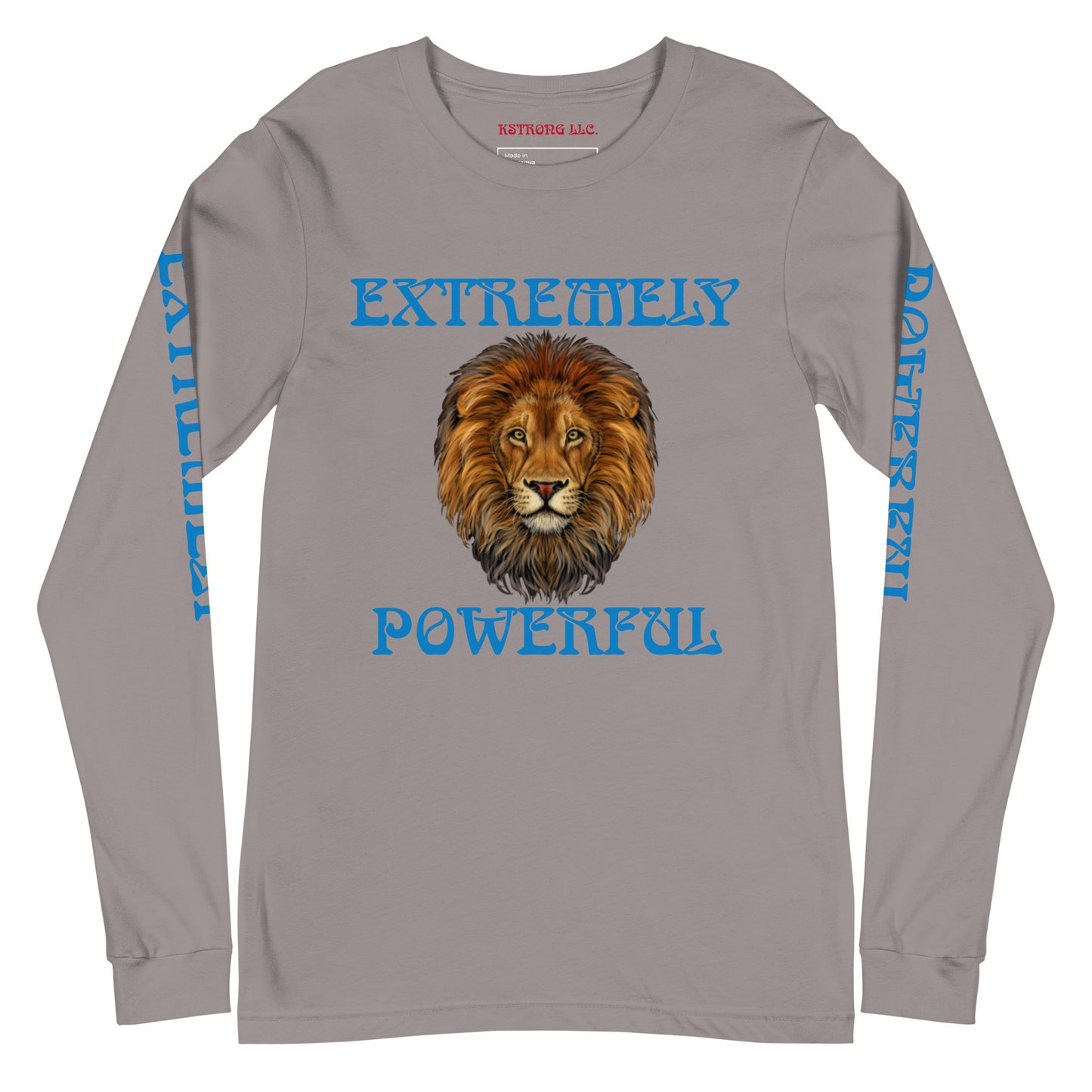 “EXTREMELY POWERFUL”Unisex Long Sleeve Tee W/Blue Font