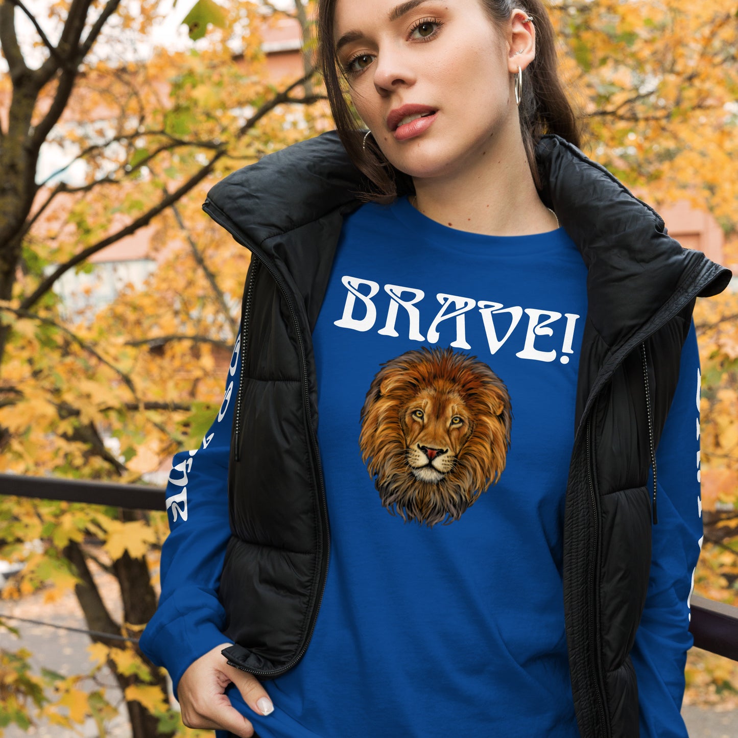 “BRAVE!”Unisex Long Sleeve Tee W/White Font