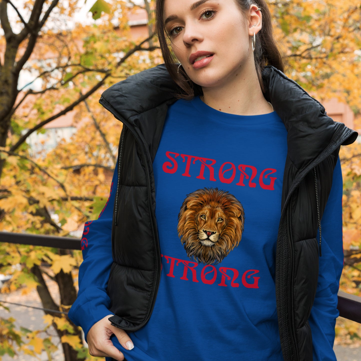 “STRONG DOUBLE VIEW”Unisex Long Sleeve Tee W/Red Font
