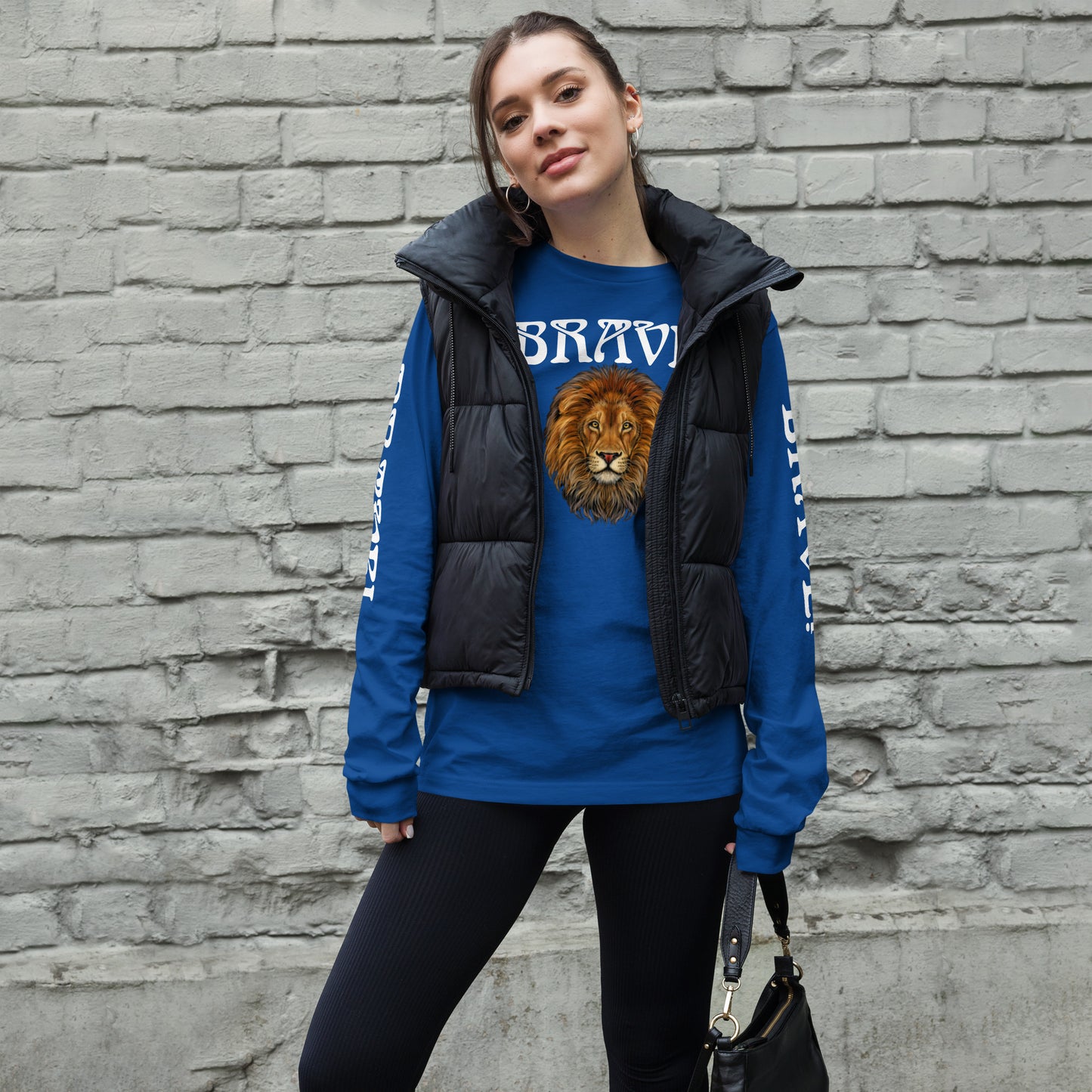 “BRAVE!”Unisex Long Sleeve Tee W/White Font