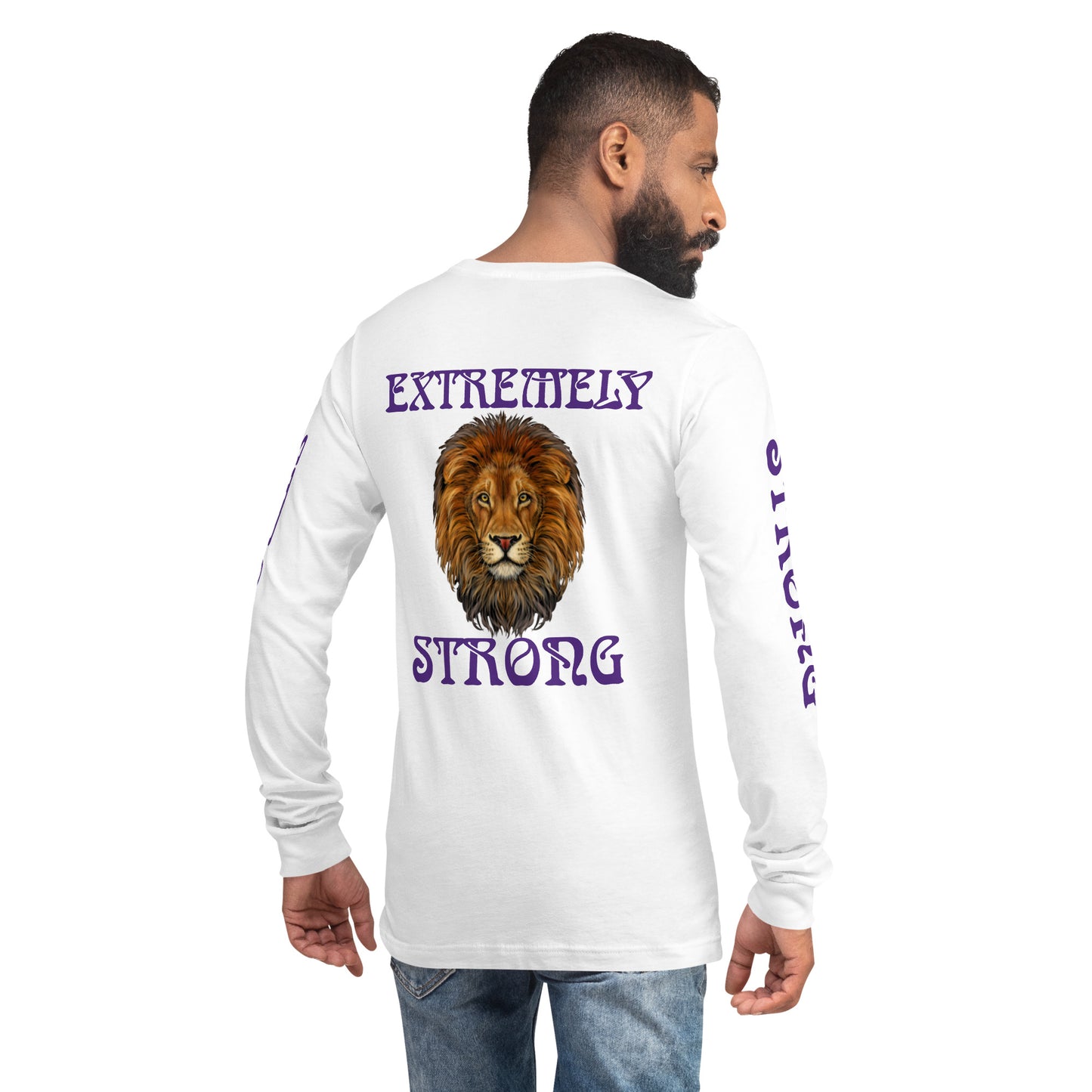 “EXTREMELY STRONG”Unisex Long Sleeve Tee W/Purple Font
