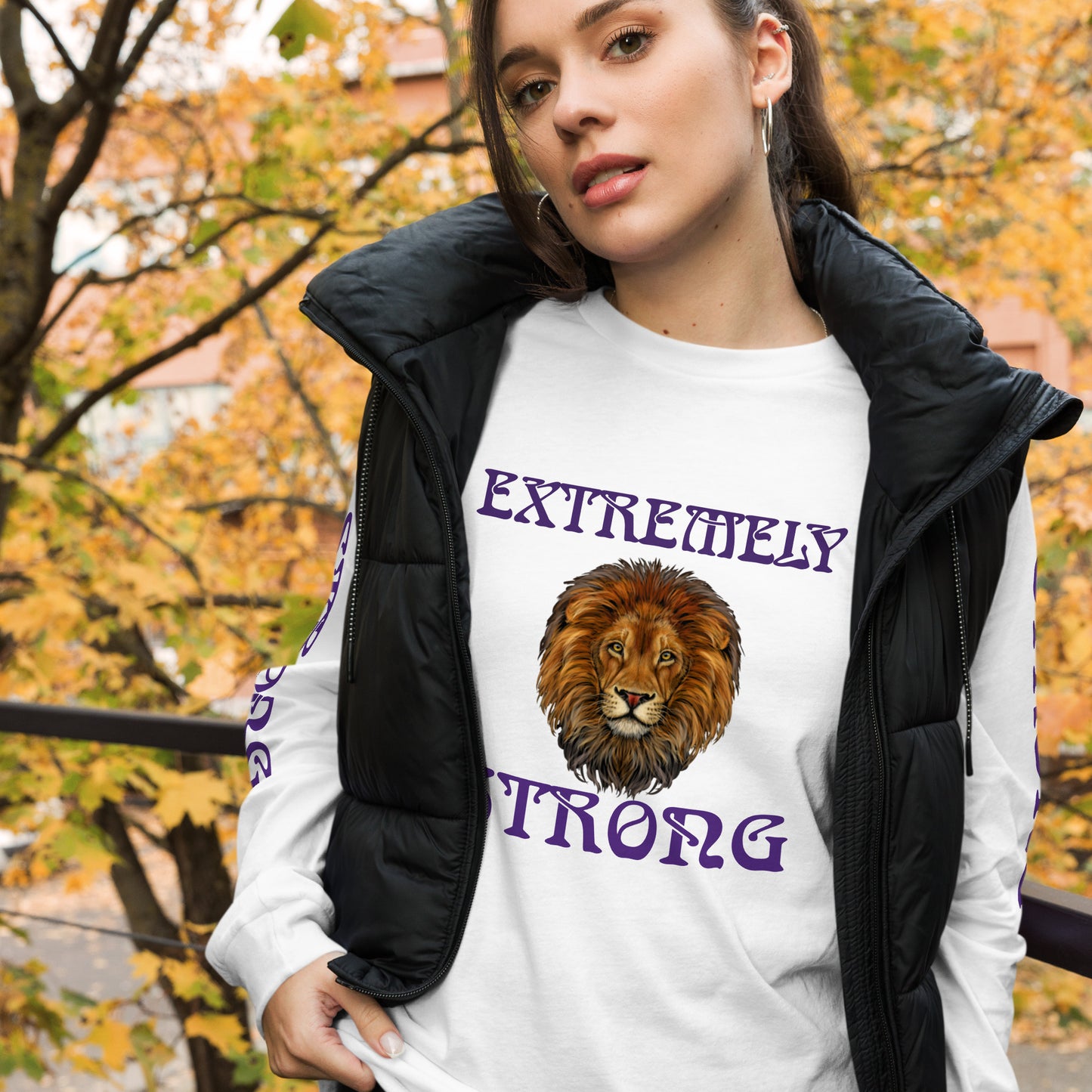 “EXTREMELY STRONG”Unisex Long Sleeve Tee W/Purple Font