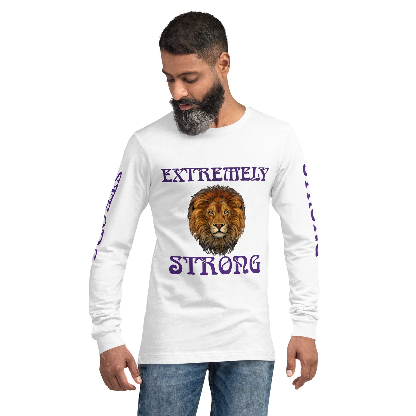 “EXTREMELY STRONG”Unisex Long Sleeve Tee W/Purple Font