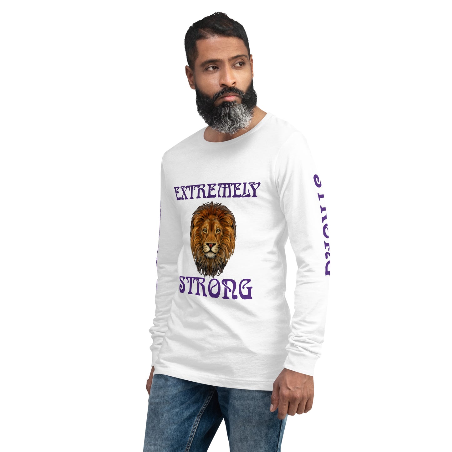 “EXTREMELY STRONG”Unisex Long Sleeve Tee W/Purple Font