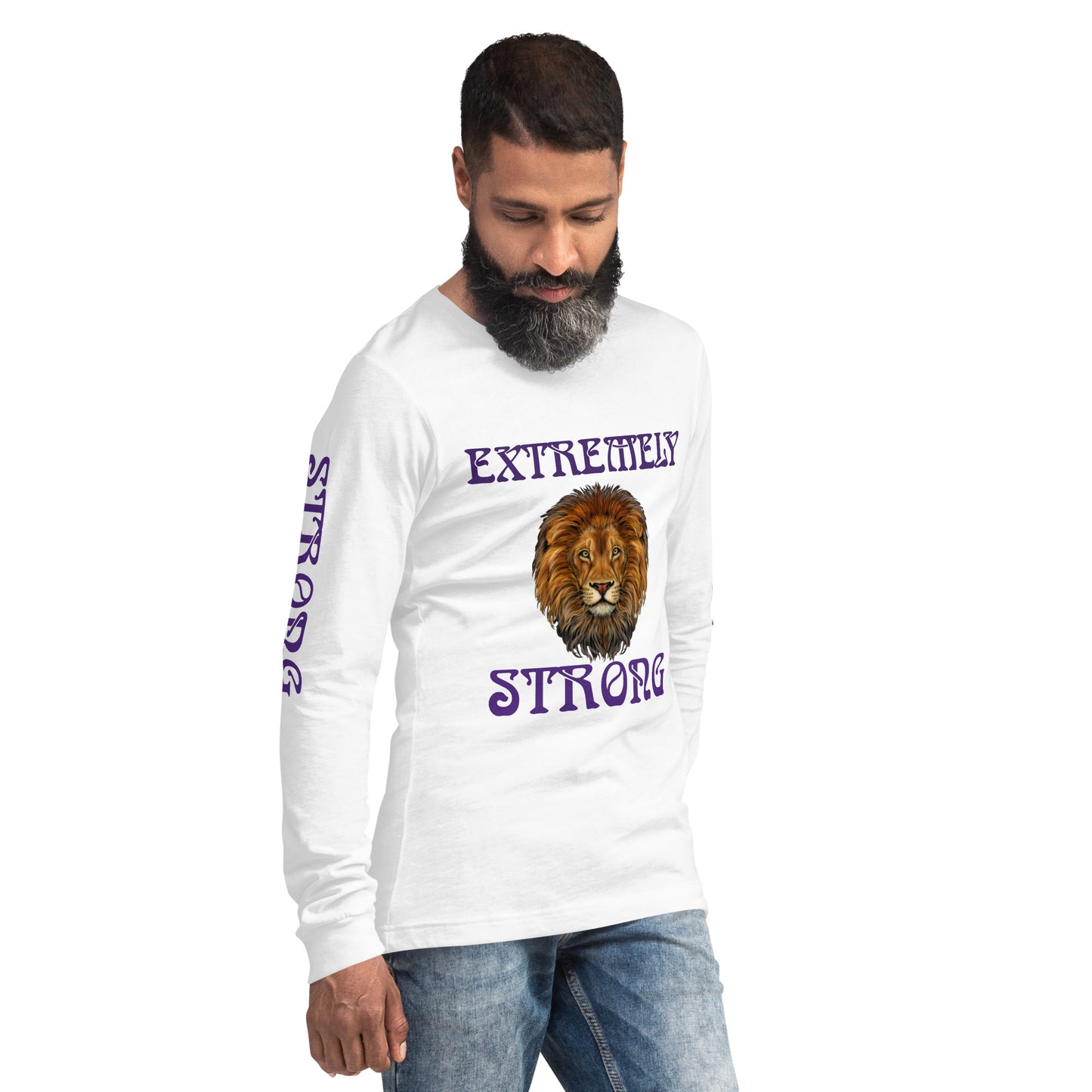 “EXTREMELY STRONG”Unisex Long Sleeve Tee W/Purple Font