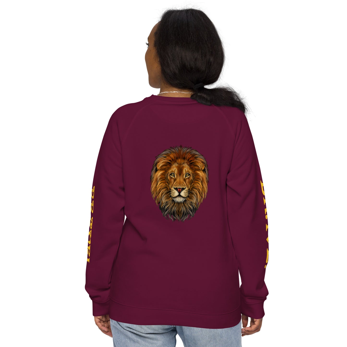 "BRAVE!"Unisex Organic Raglan Sweatshirt W/Triple Yellow Font