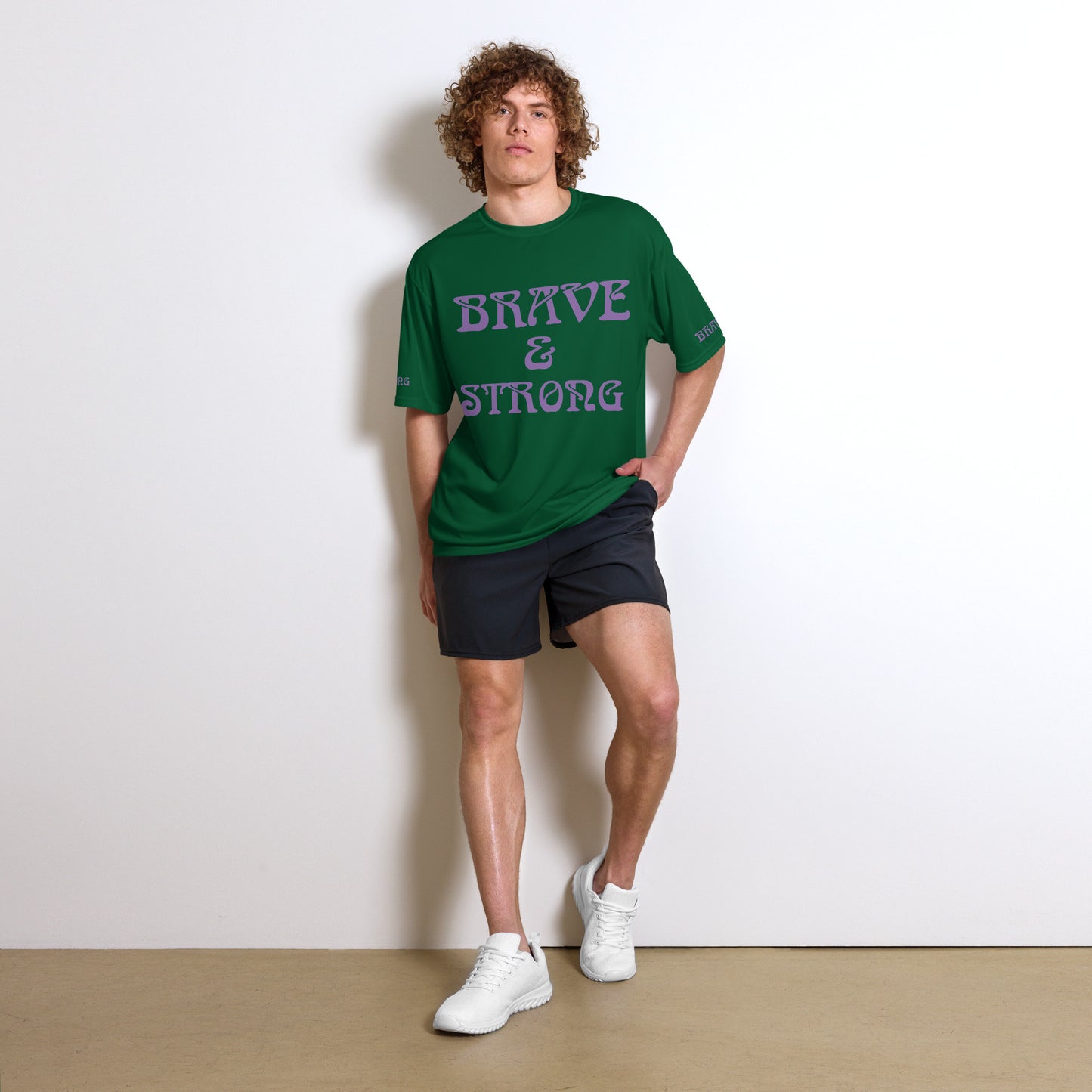 “BRAVE&STRONGUnisex Performance Crew Neck T-shirt W/Purple Font