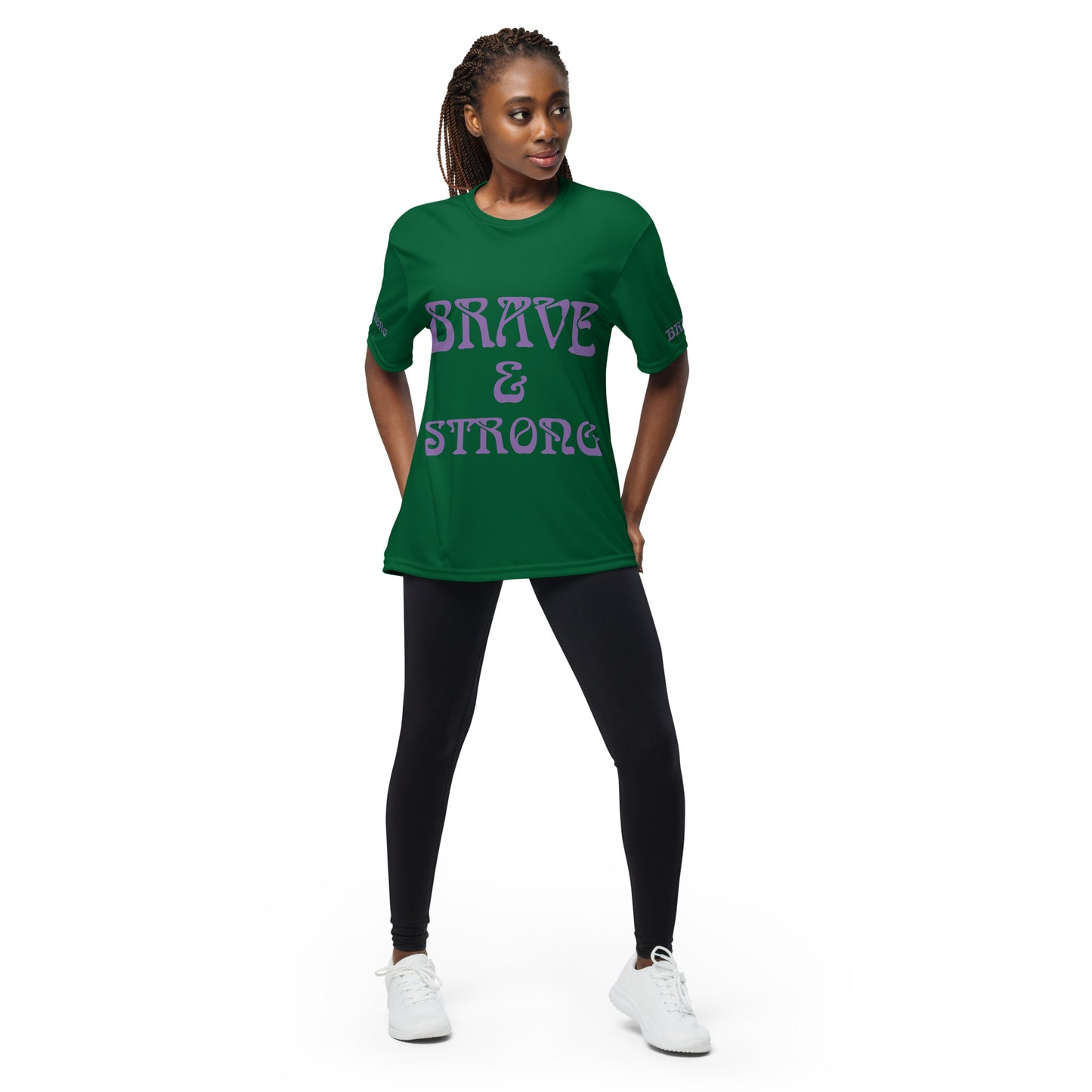 “BRAVE&STRONGUnisex Performance Crew Neck T-shirt W/Purple Font