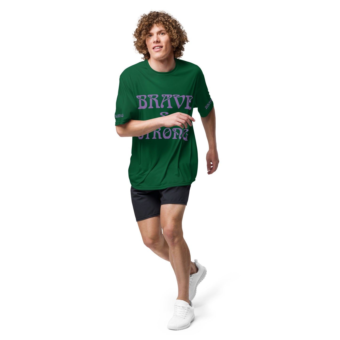 “BRAVE&STRONGUnisex Performance Crew Neck T-shirt W/Purple Font