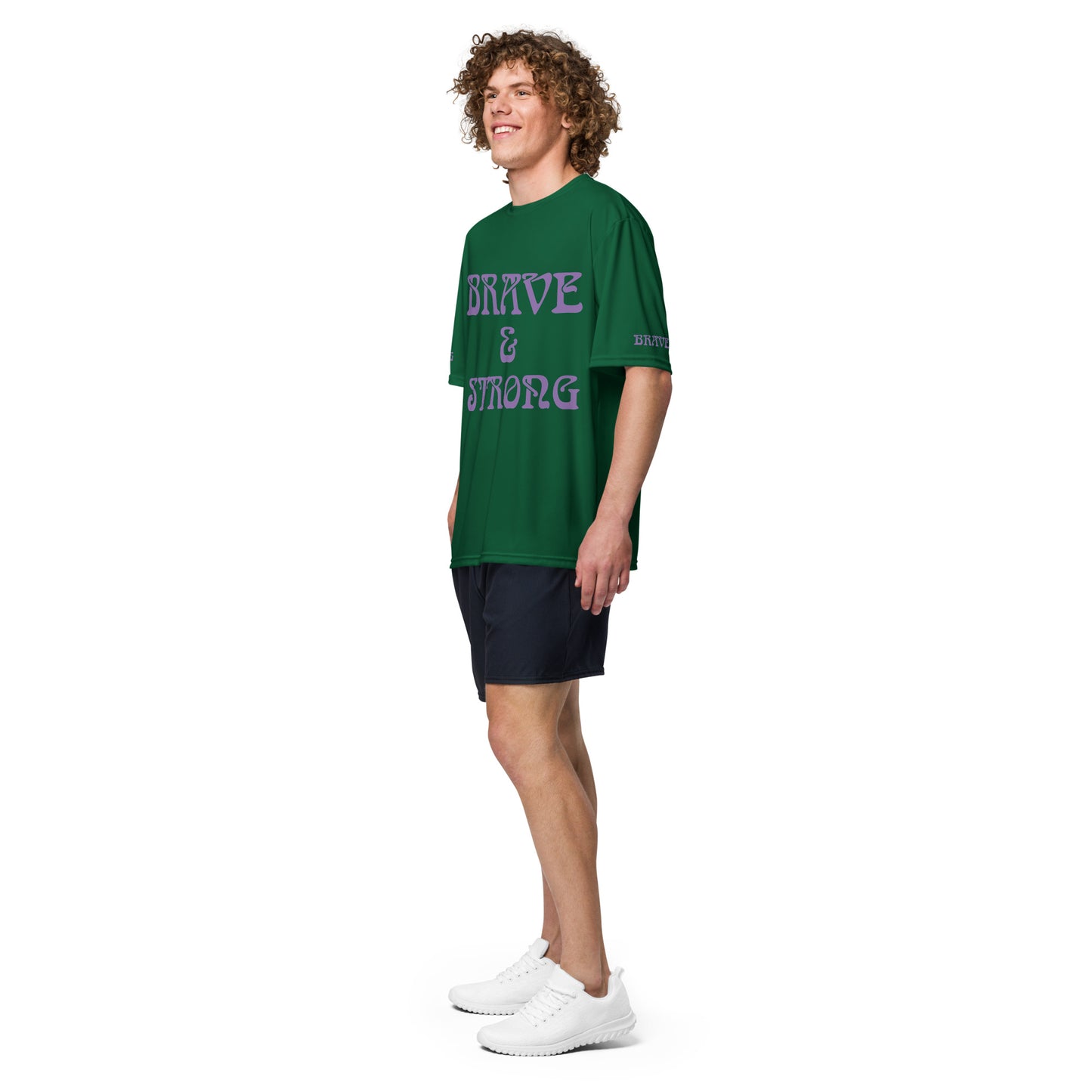 “BRAVE&STRONGUnisex Performance Crew Neck T-shirt W/Purple Font