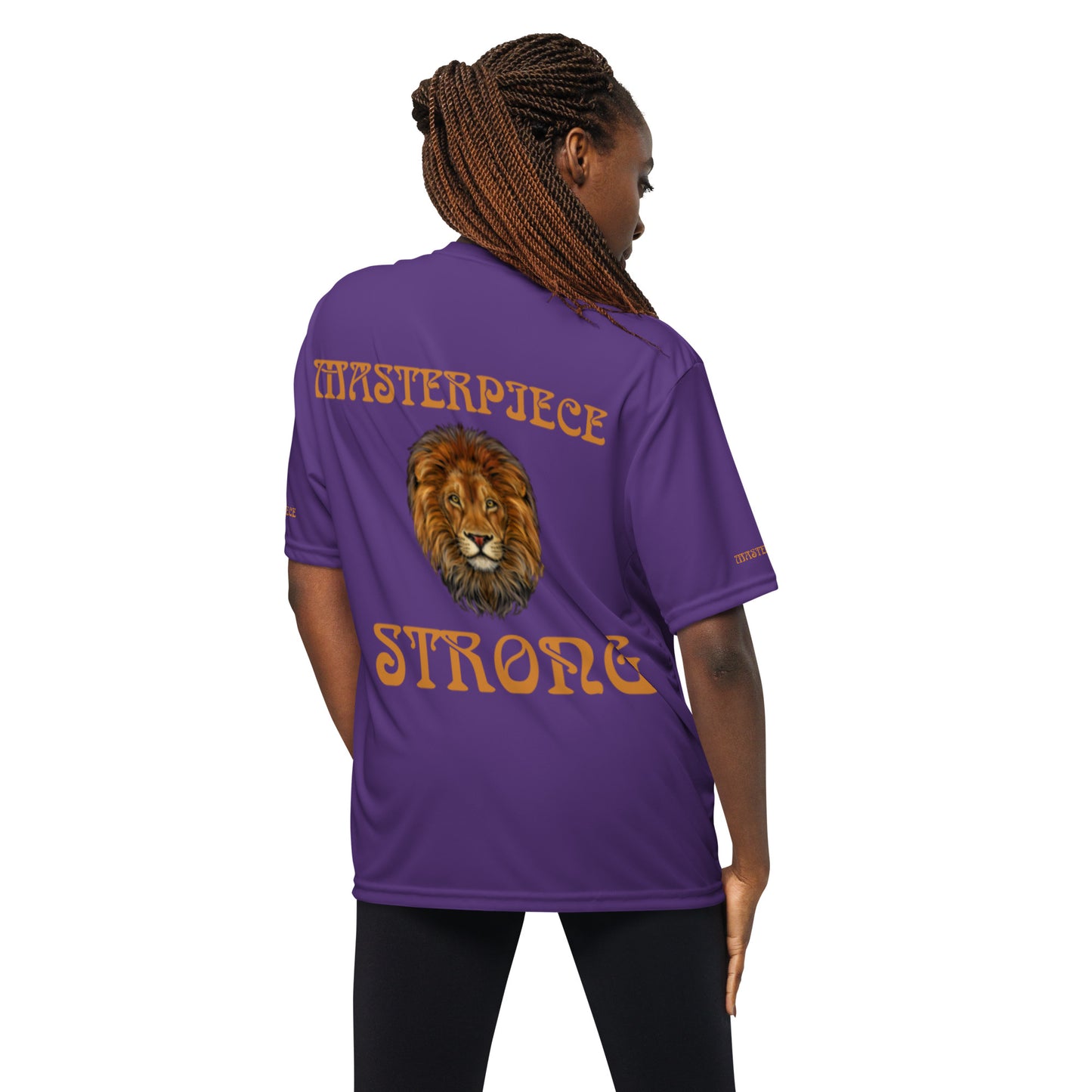 “MASTERPIECE & STRONG Unisex Performance Crew Neck T-Shirt W/Bronze Font