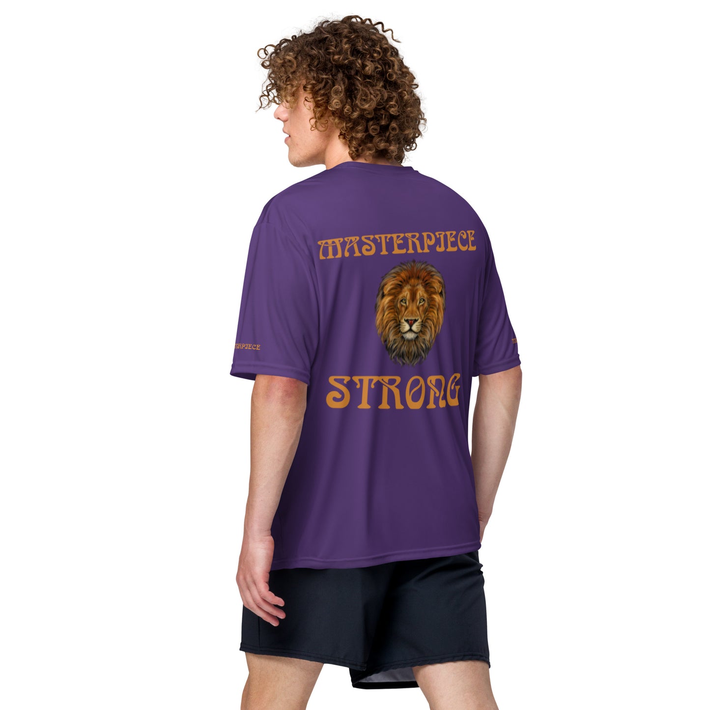 “MASTERPIECE & STRONG Unisex Performance Crew Neck T-Shirt W/Bronze Font