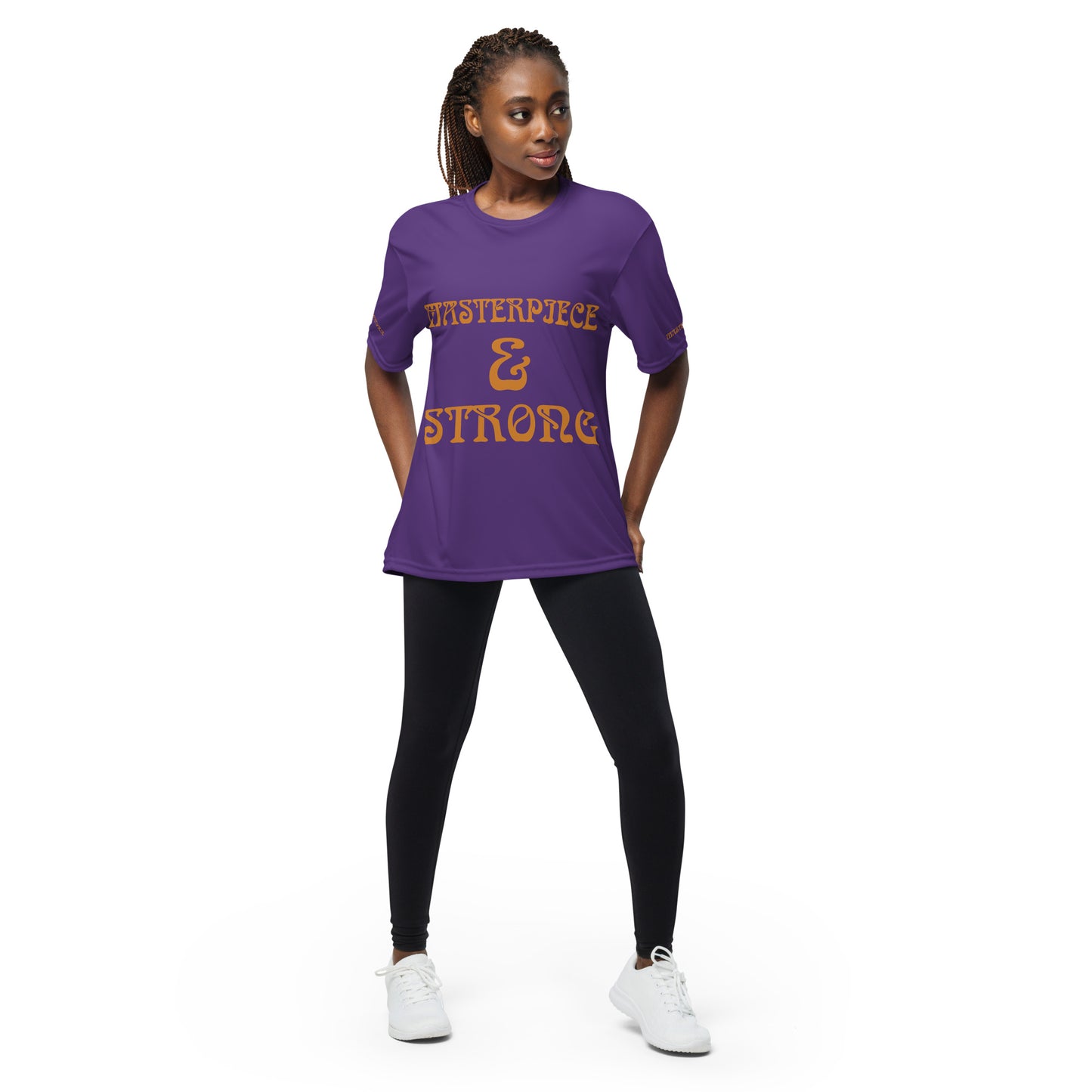 “MASTERPIECE & STRONG Unisex Performance Crew Neck T-Shirt W/Bronze Font