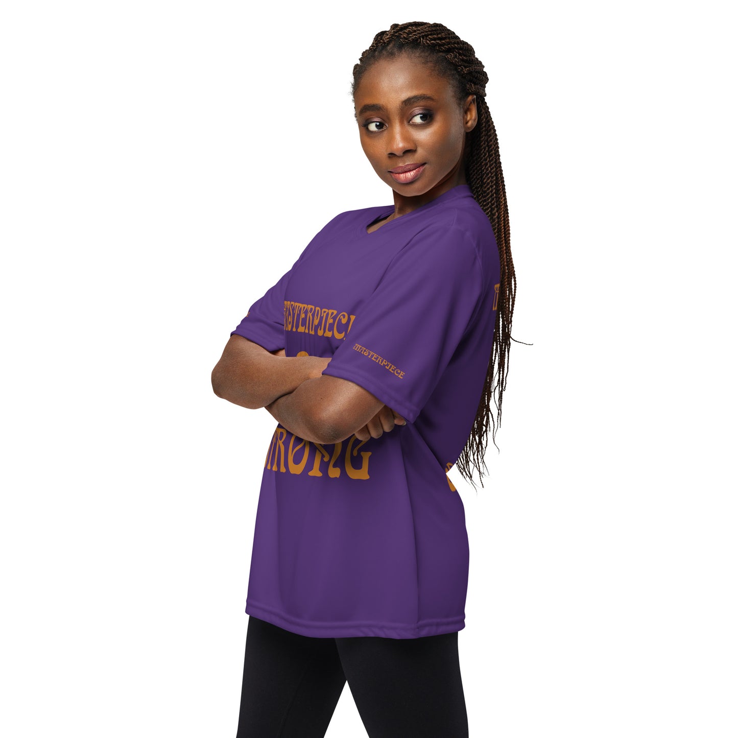 “MASTERPIECE & STRONG Unisex Performance Crew Neck T-Shirt W/Bronze Font