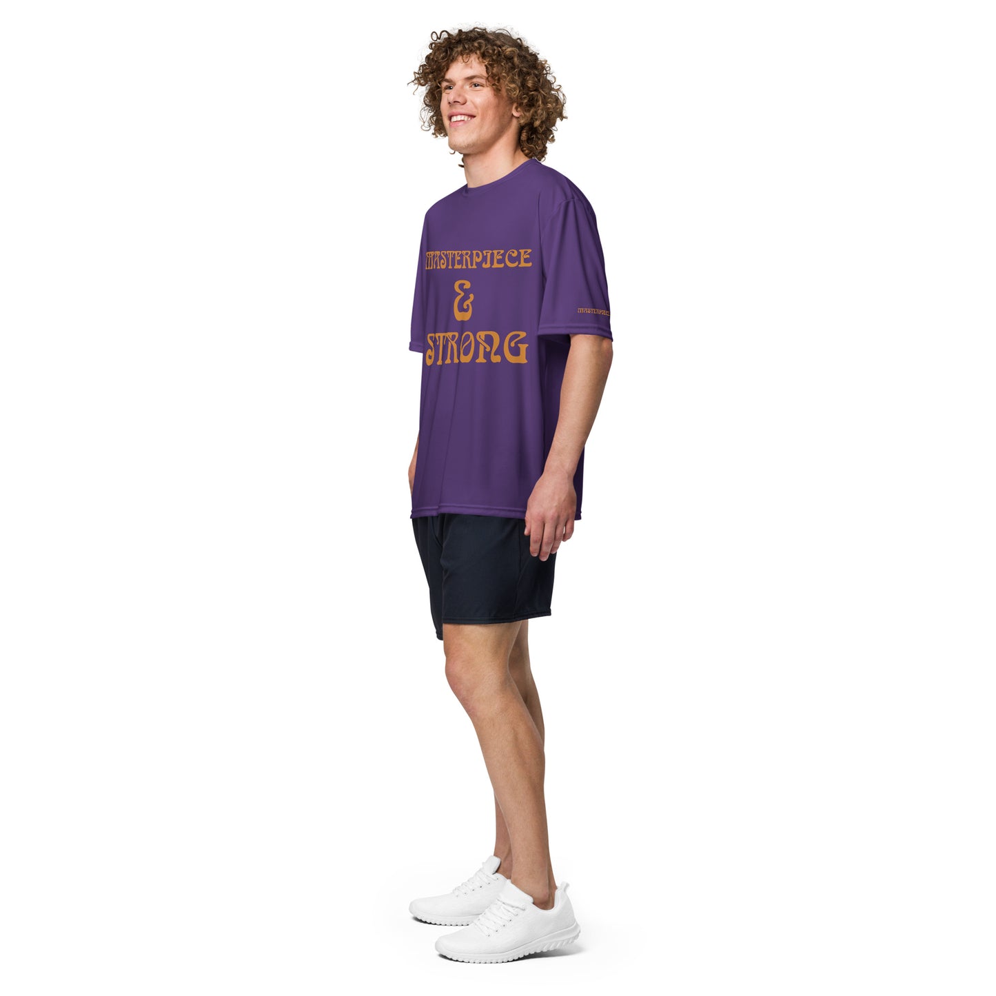 “MASTERPIECE & STRONG Unisex Performance Crew Neck T-Shirt W/Bronze Font