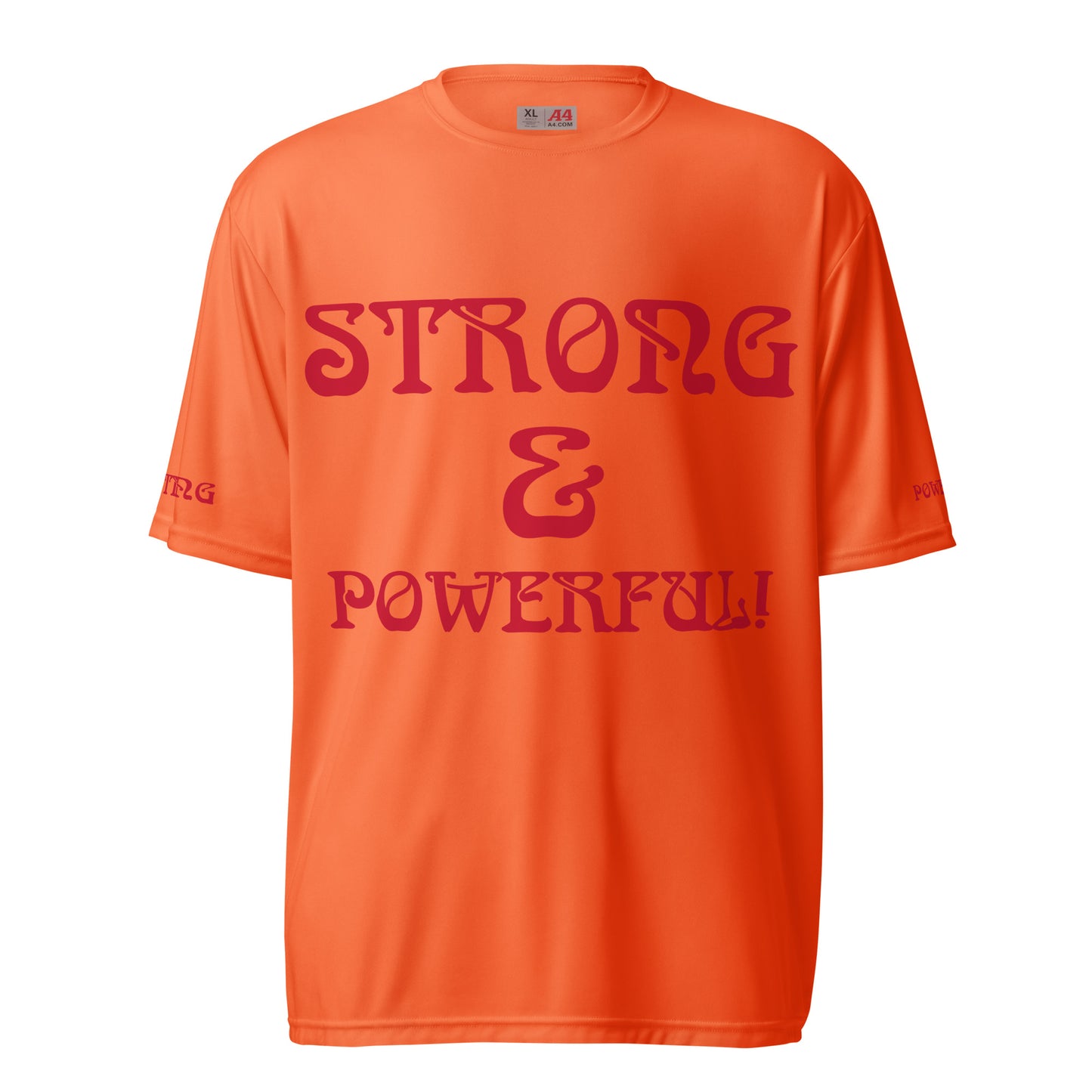 “STRONG&POWERFUL!”Unisex Performance Crew Neck T-Shirt W/Red Font