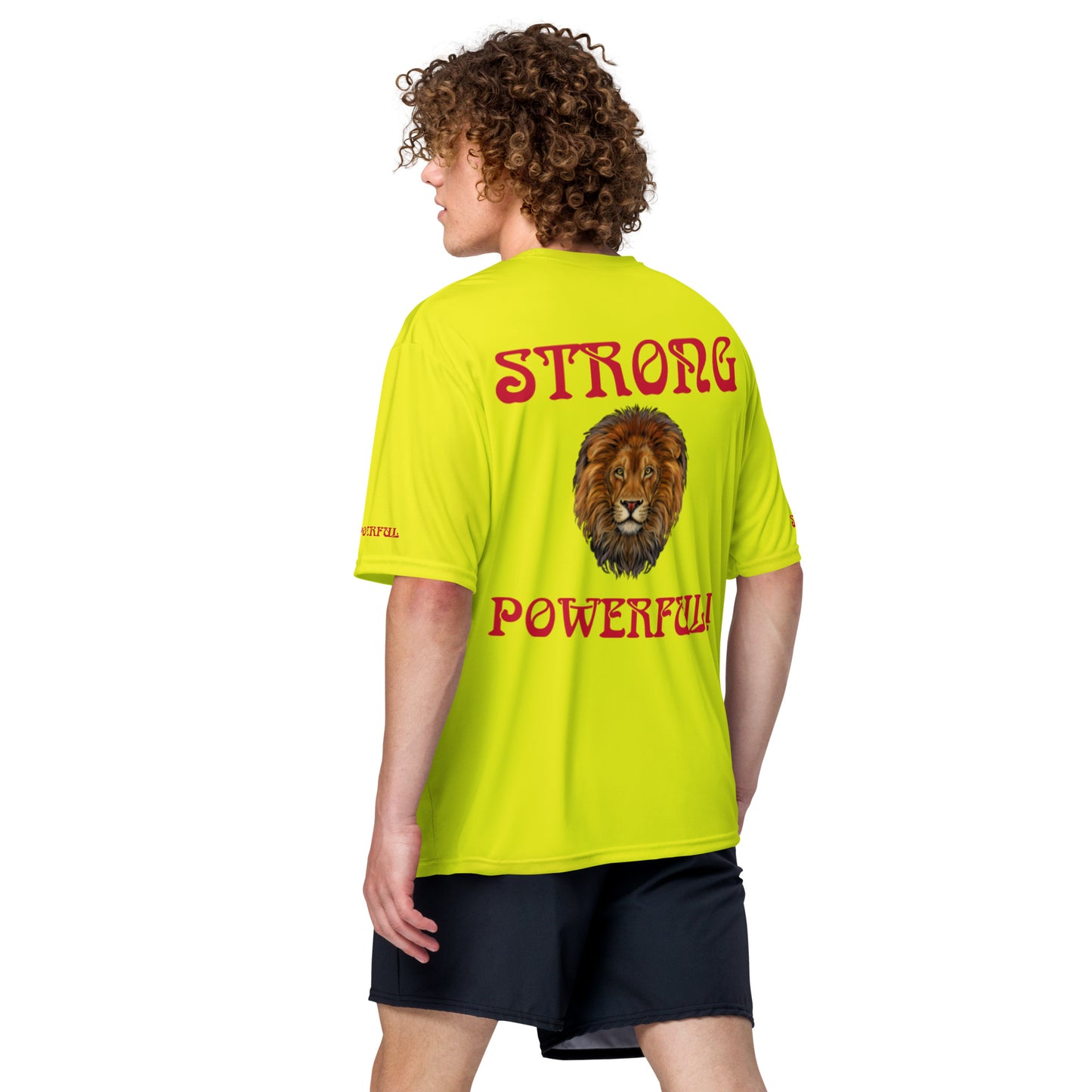 “STRONG&POWERFUL!”Unisex Performance Crew Neck T-Shirt W/Red Font
