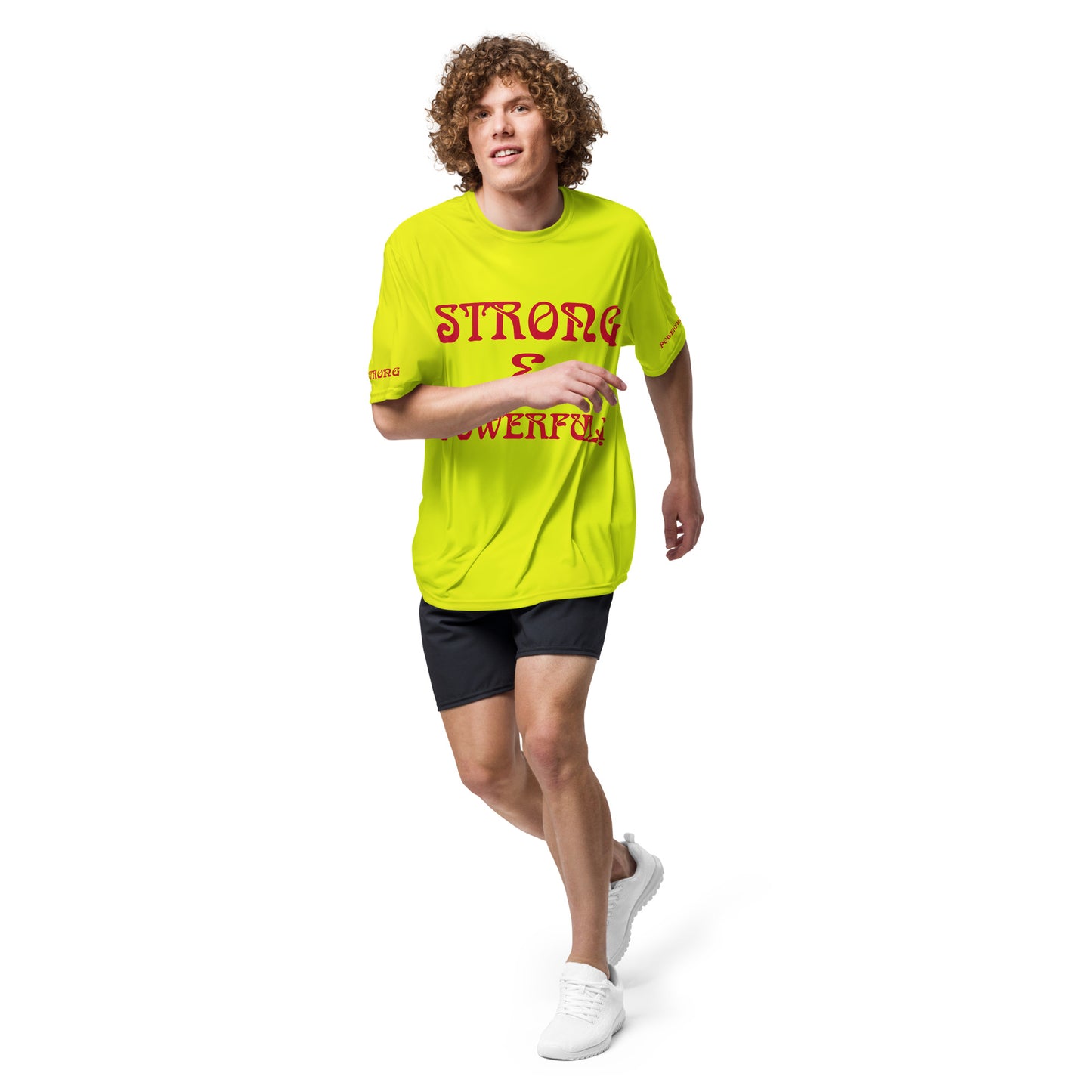 “STRONG&POWERFUL!”Unisex Performance Crew Neck T-Shirt W/Red Font