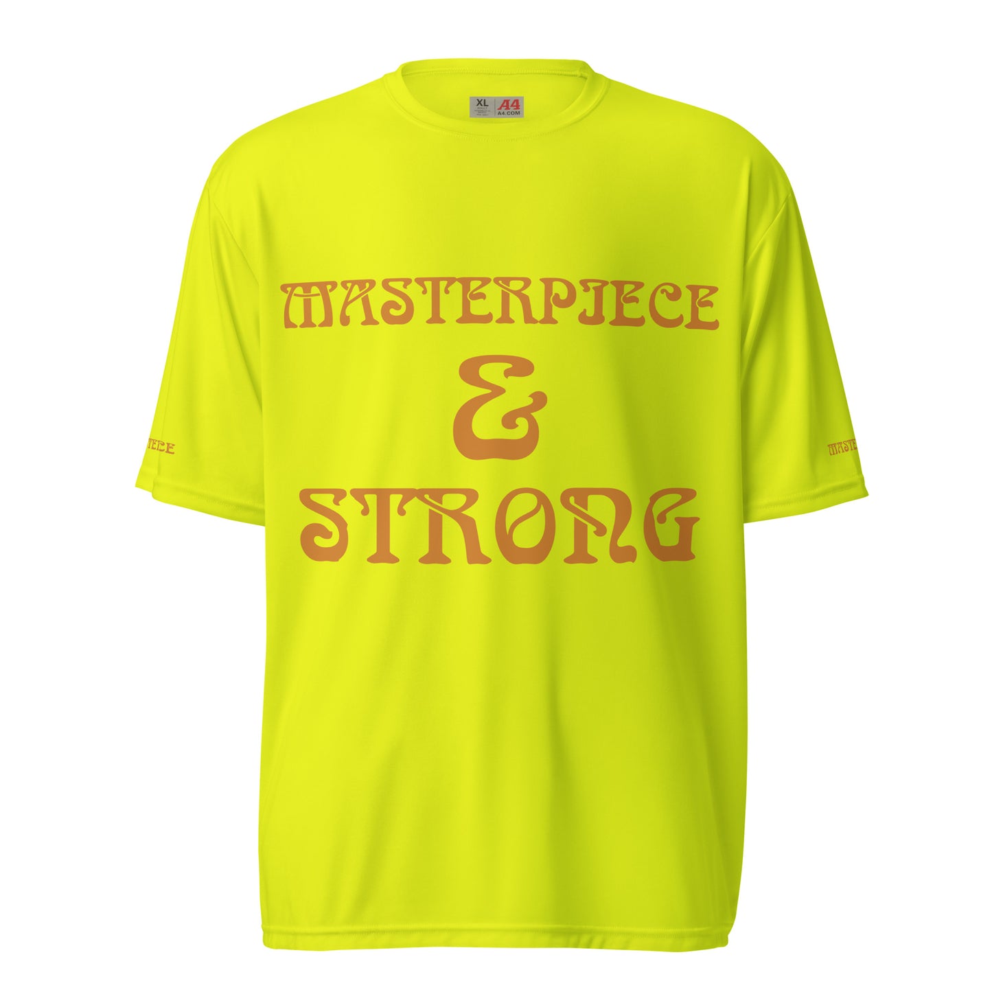 “MASTERPIECE & STRONG Unisex Performance Crew Neck T-Shirt W/Bronze Font