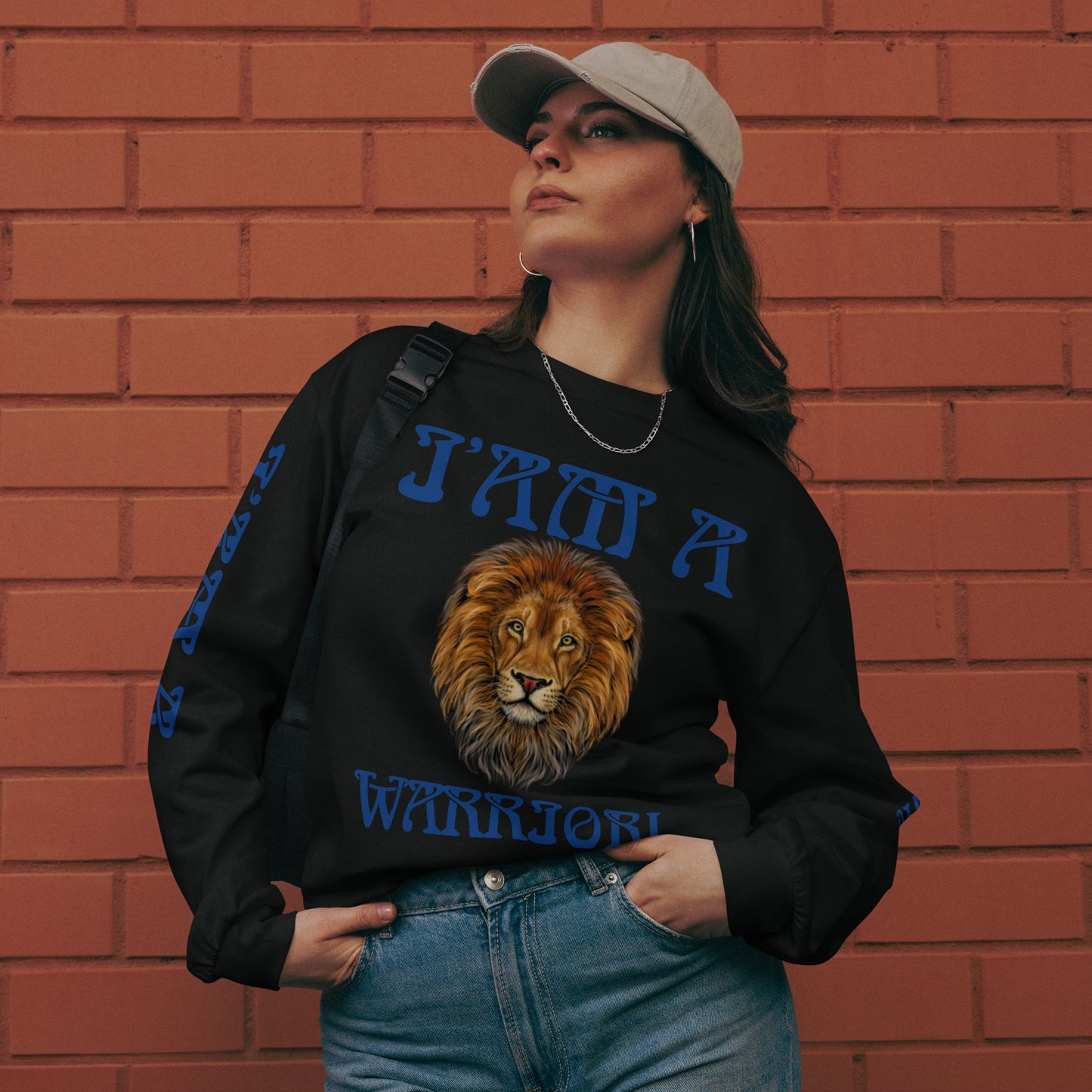“I’AM A WARRIOR!”Premium Heavyweight Long Sleeve Shirt W/Blue Font