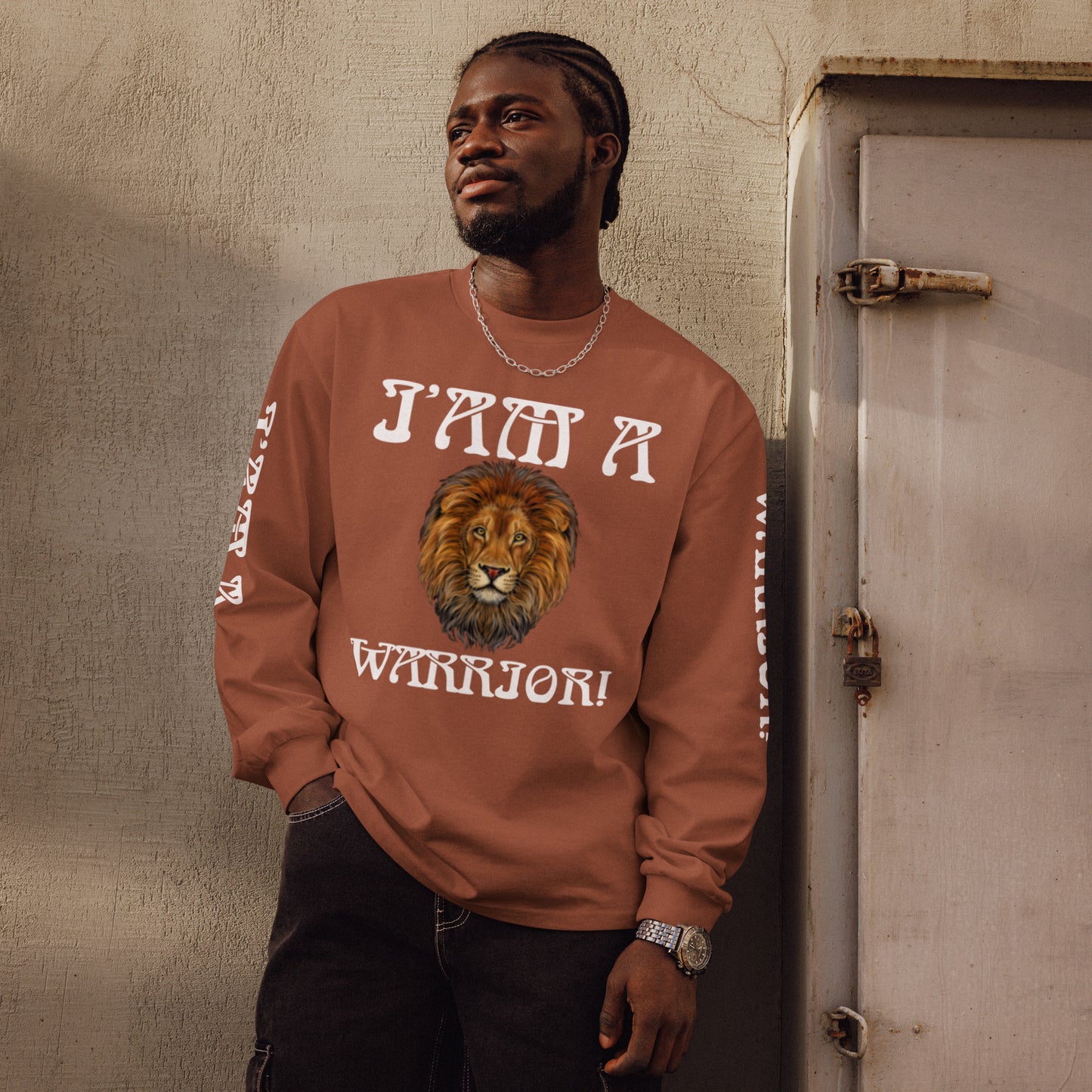 “I’AM A WARRIOR!” Premium Heavyweight Long Sleeve Shirt W/White Font