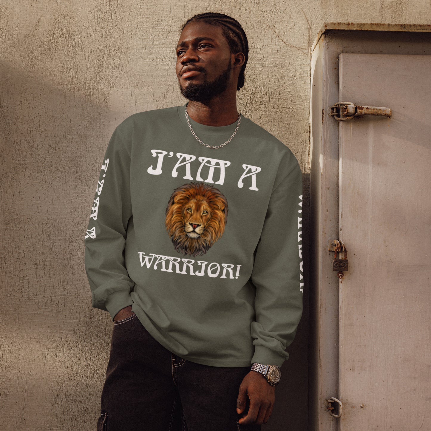 “I’AM A WARRIOR!” Premium Heavyweight Long Sleeve Shirt W/White Font