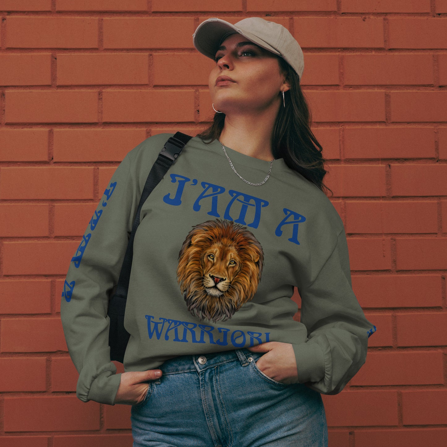 “I’AM A WARRIOR!”Premium Heavyweight Long Sleeve Shirt W/Blue Font