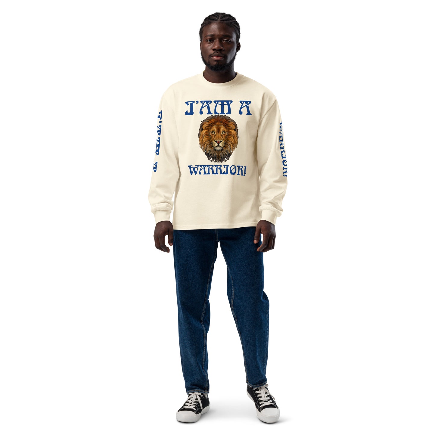 “I’AM A WARRIOR!”Premium Heavyweight Long Sleeve Shirt W/Blue Font