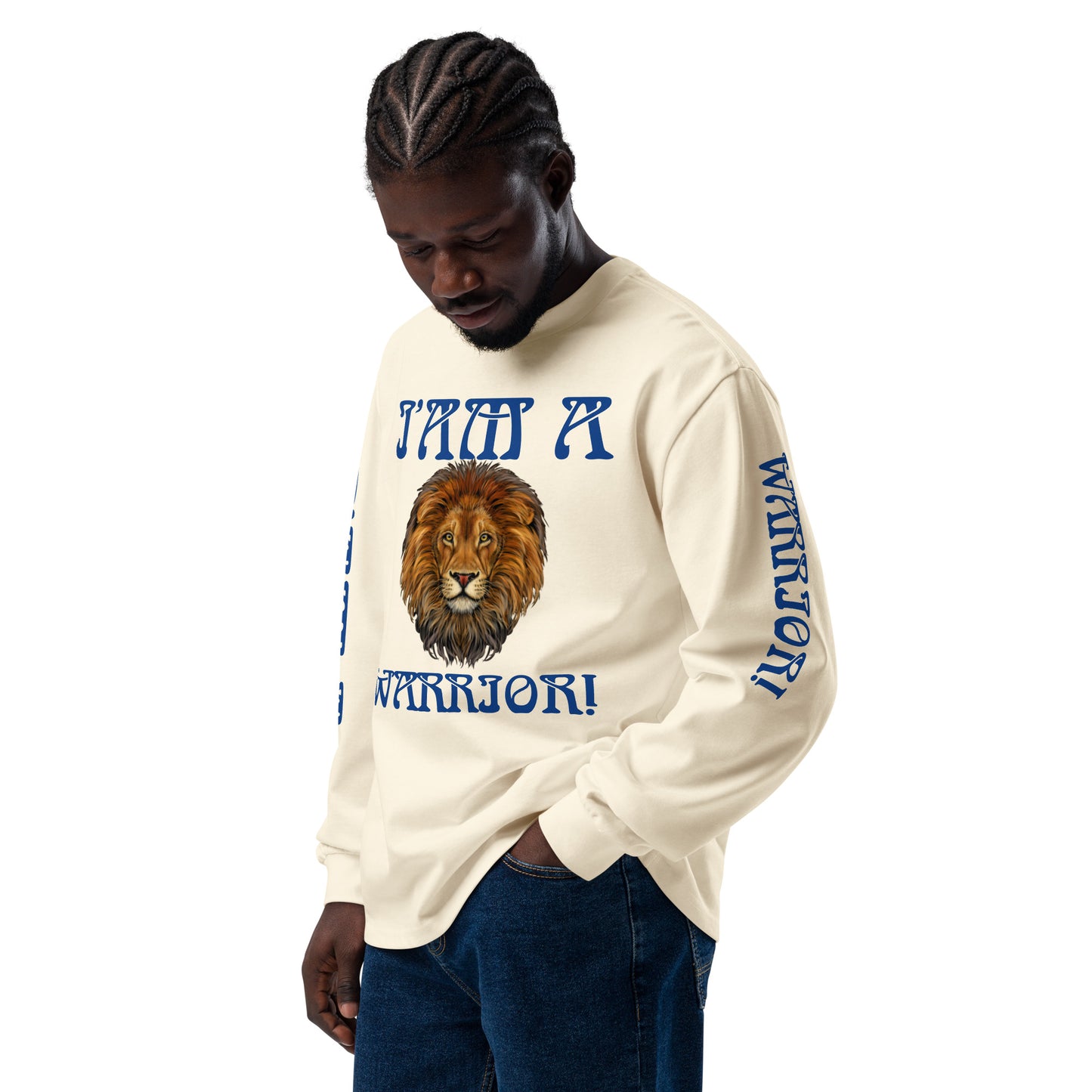 “I’AM A WARRIOR!”Premium Heavyweight Long Sleeve Shirt W/Blue Font